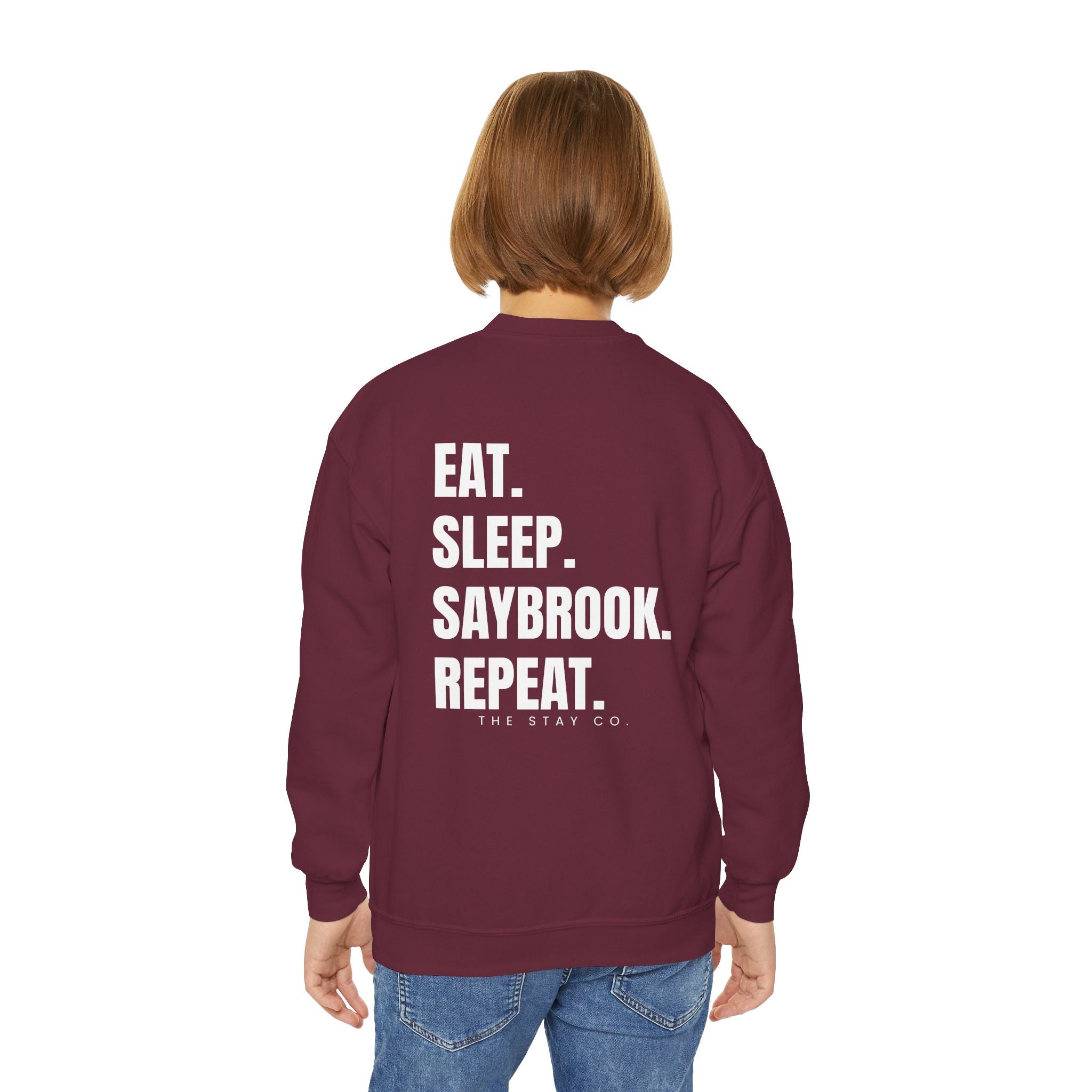 Youth-(XS-XL) Crewneck-Saybrook Association Logo On Front- "EAT. SLEEP. SAYBROOK. REPEAT." On Back