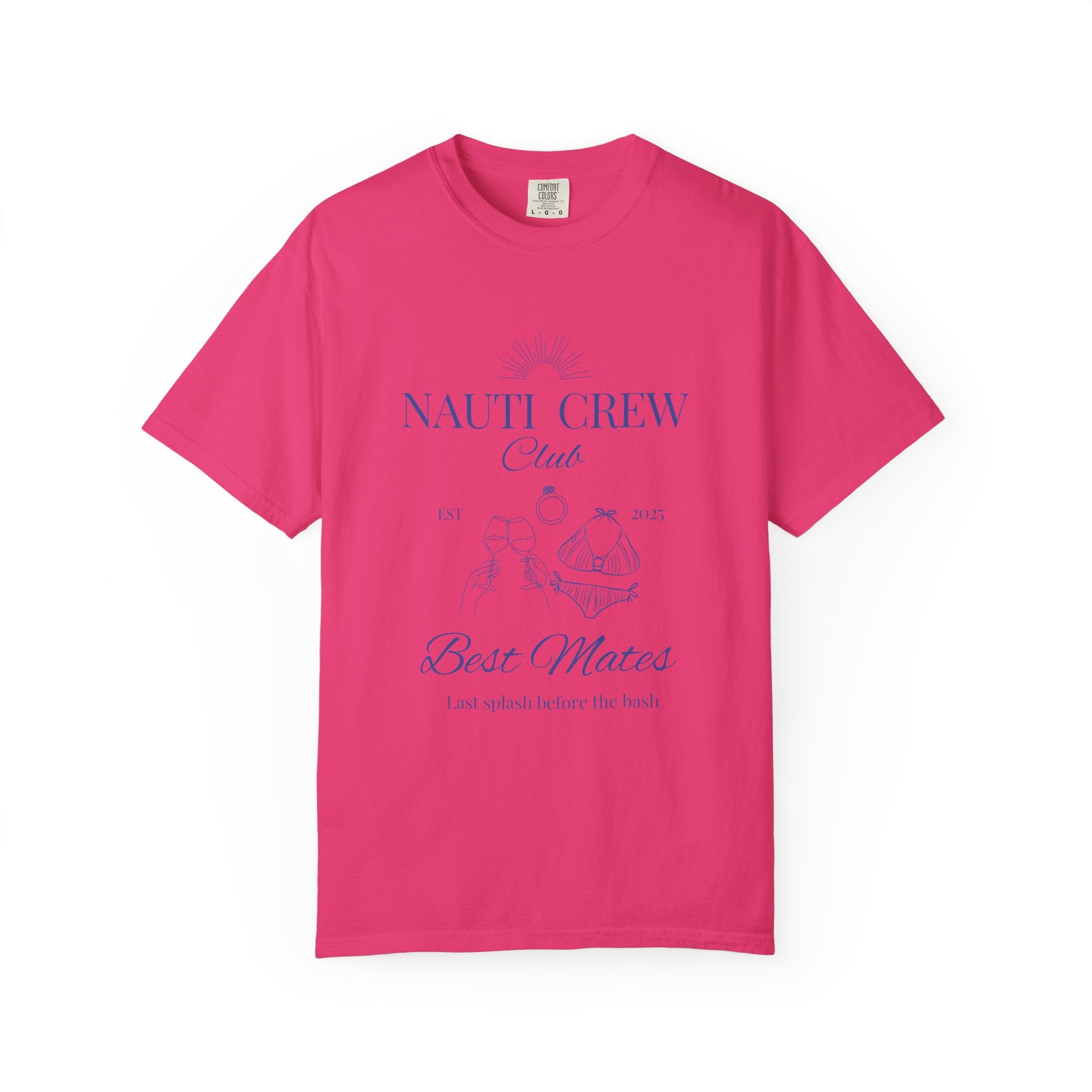 Matching shirt- "Nauti Crew-Best Mates" T-shirt, Unisex Garment-Dyed Tee for Bachelorette and Wedding Parties by the Lake-Perfect for Summer Vacations, Boating Trips, Family Gatherings
