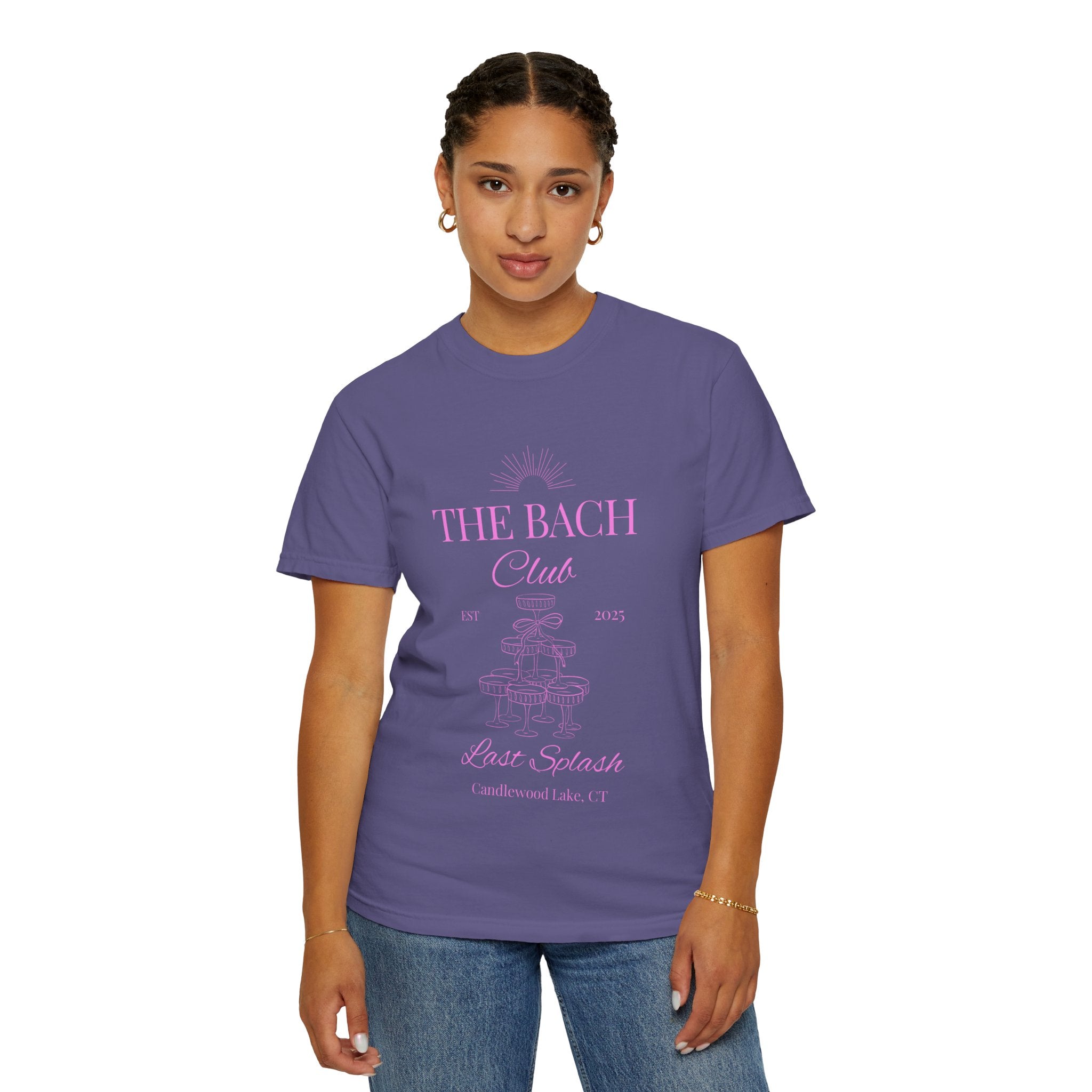 Matching "The Bach Club -Last Splash- Candlewood Lake" -T-Shirt in Pink Writing- Choose a Color- Perfect for Bachelorette and Wedding Parties- Unisex Vacation Top, Sailor Humor Apparel