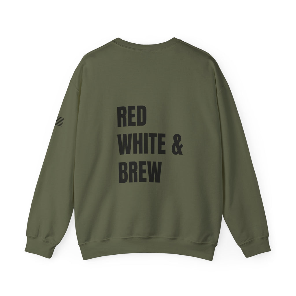 Adult- "'Merica" (Front) "Red White & Brew" (Back)- Unisex Crewneck Sweatshirt, Fourth of July, Summer Fun, Boat Days