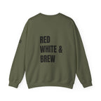 Adult- "'Merica" (Front) "Red White & Brew" (Back)- Unisex Crewneck Sweatshirt, Fourth of July, Summer Fun, Boat Days
