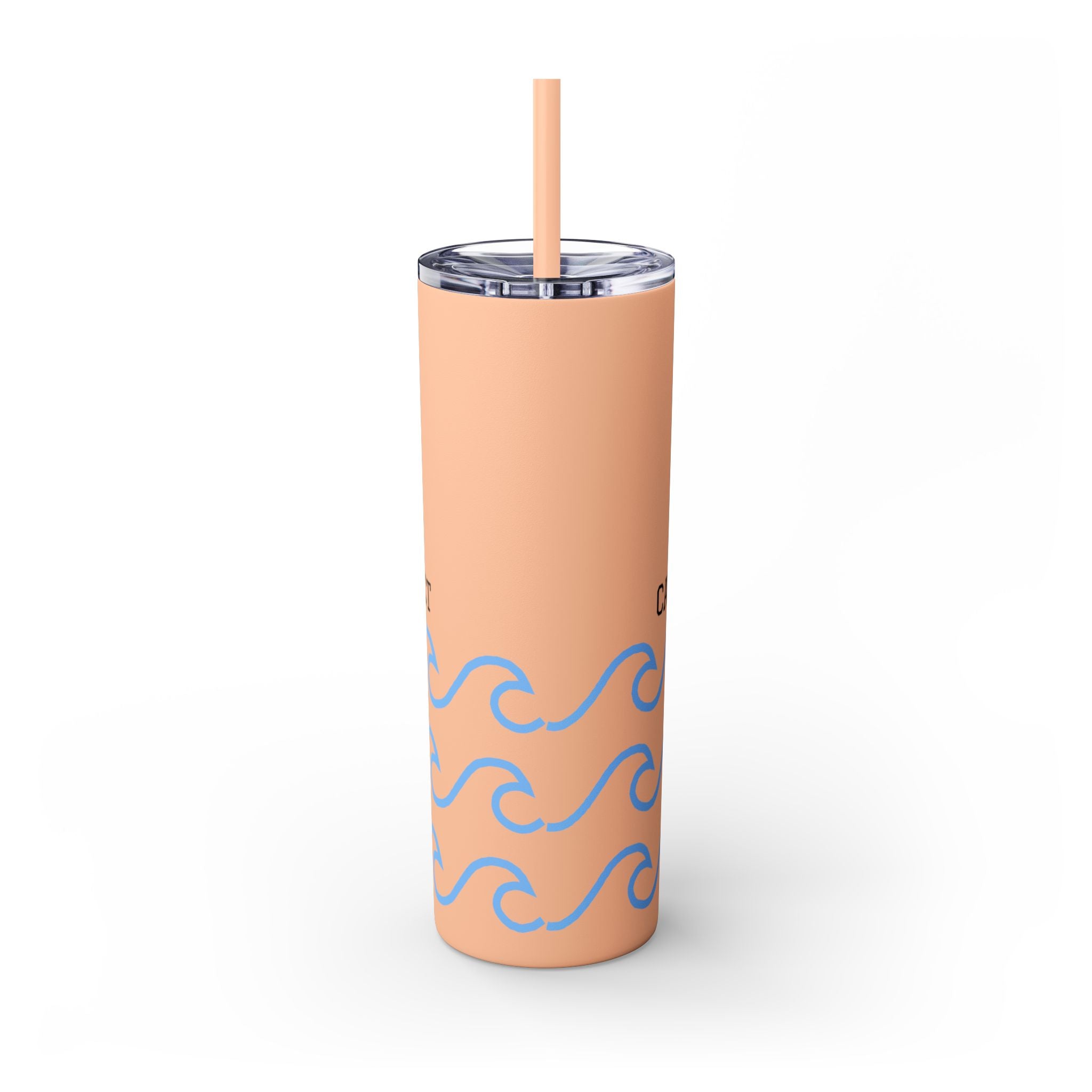 Personalized Skinny Tumbler with Straw - Coastal Waves Design, 20oz