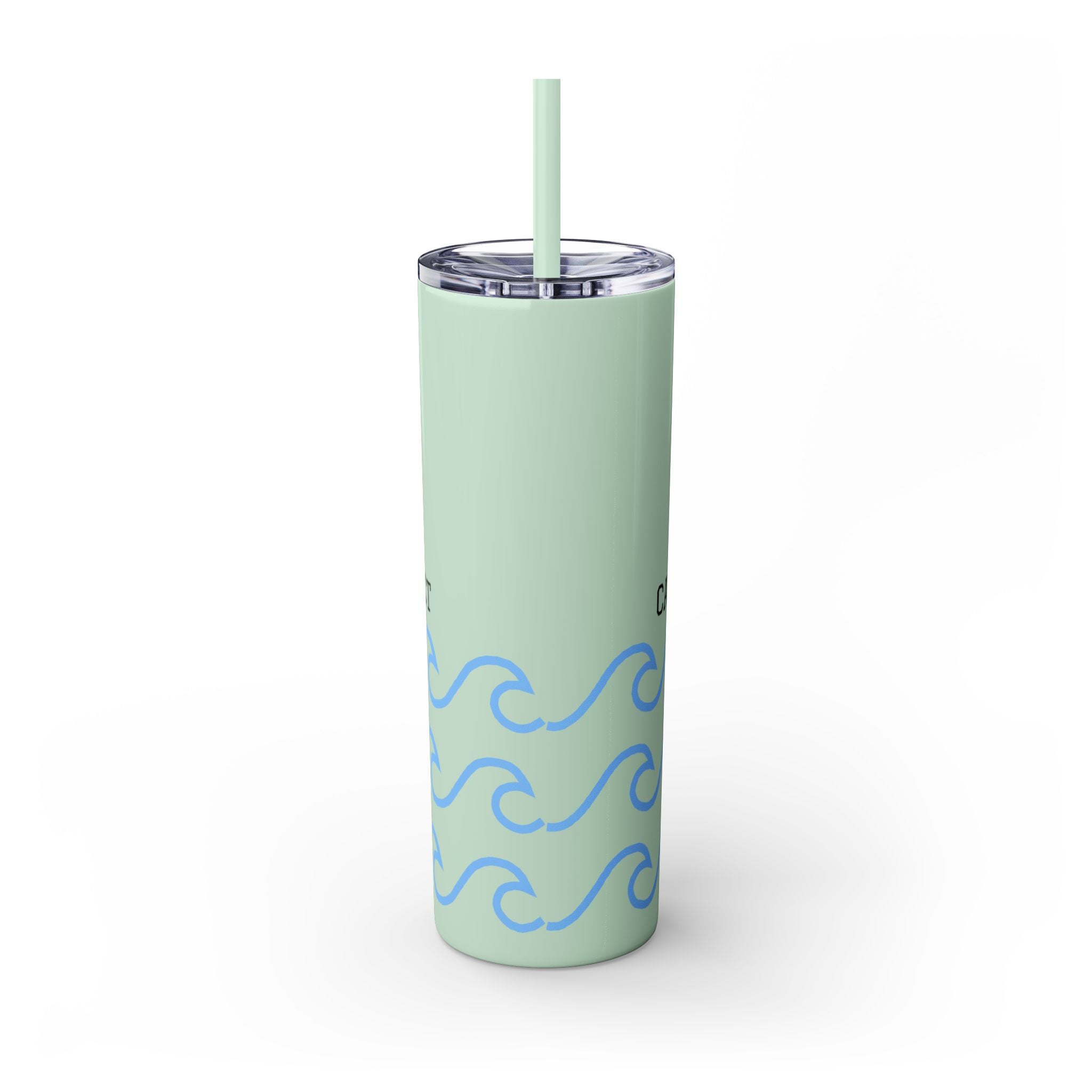 Personalized Skinny Tumbler with Straw - Coastal Waves Design, 20oz