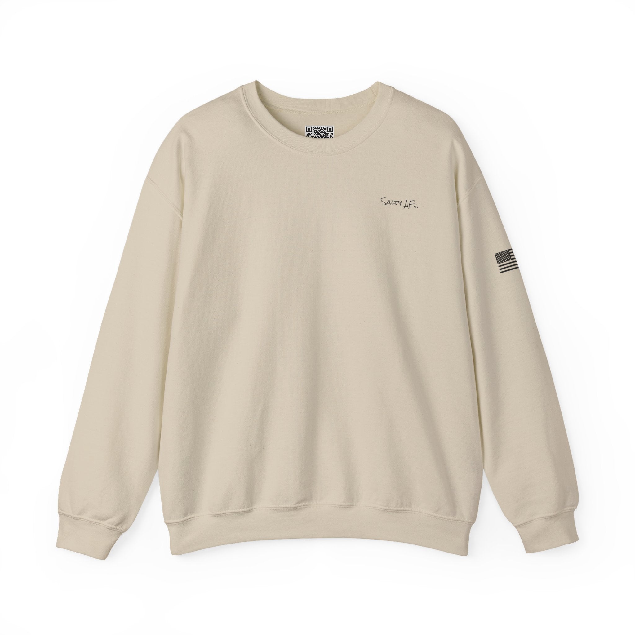 Adult- "Salty AF" (Front) "Old Lyme New Tan" (Back)- with Flag -Unisex Crewneck