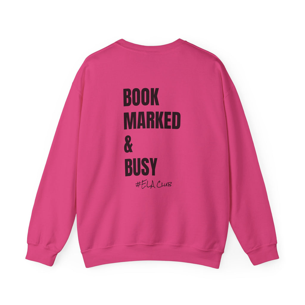Adult-ELA Teacher Crew Neck " Grammer Guru" (Front)  "Bookmarked & Busy #ELA Club" (Back) -Crewneck Sweatshirt, Cozy Fall Apparel, Unisex Gift, Casual Style, September Vibes, Seasonal Fashion