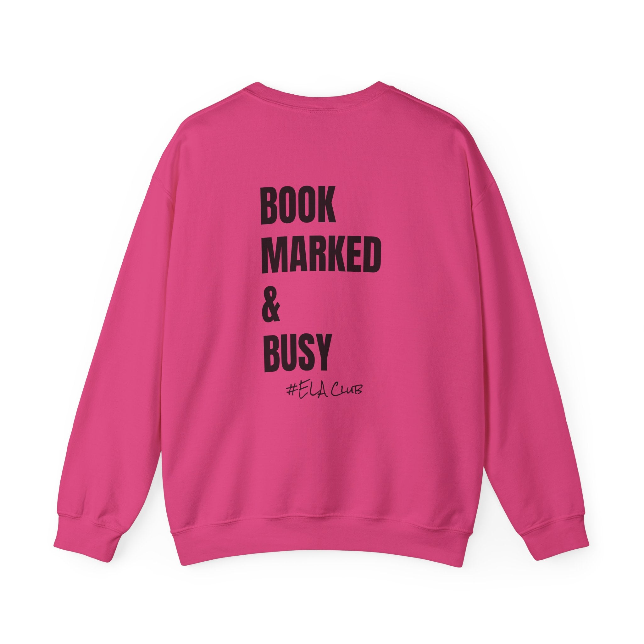 Adult-ELA Teacher Crew Neck " Grammer Guru" (Front)  "Bookmarked & Busy #ELA Club" (Back) -Crewneck Sweatshirt, Cozy Fall Apparel, Unisex Gift, Casual Style, September Vibes, Seasonal Fashion