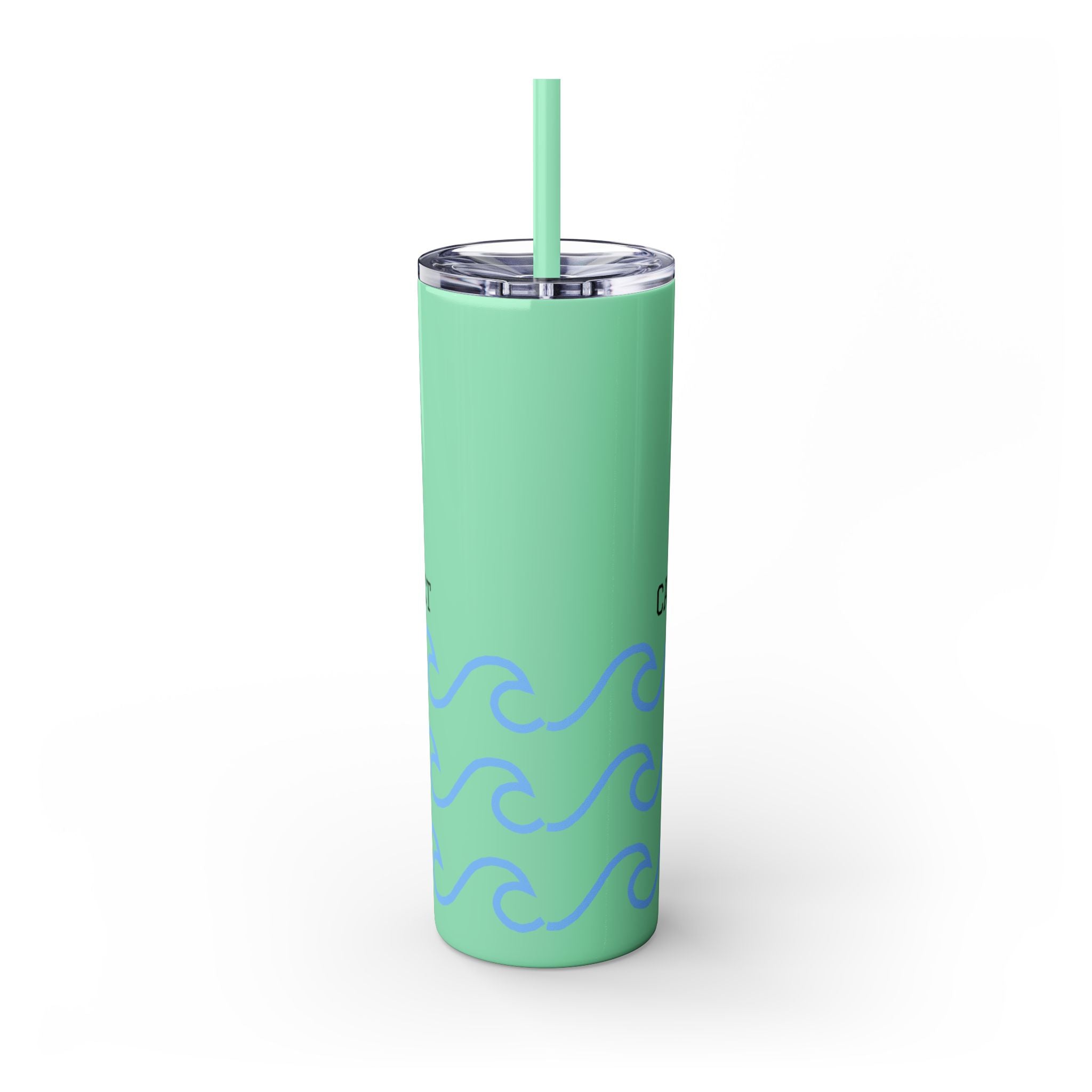 Personalized Skinny Tumbler with Straw - Coastal Waves Design, 20oz