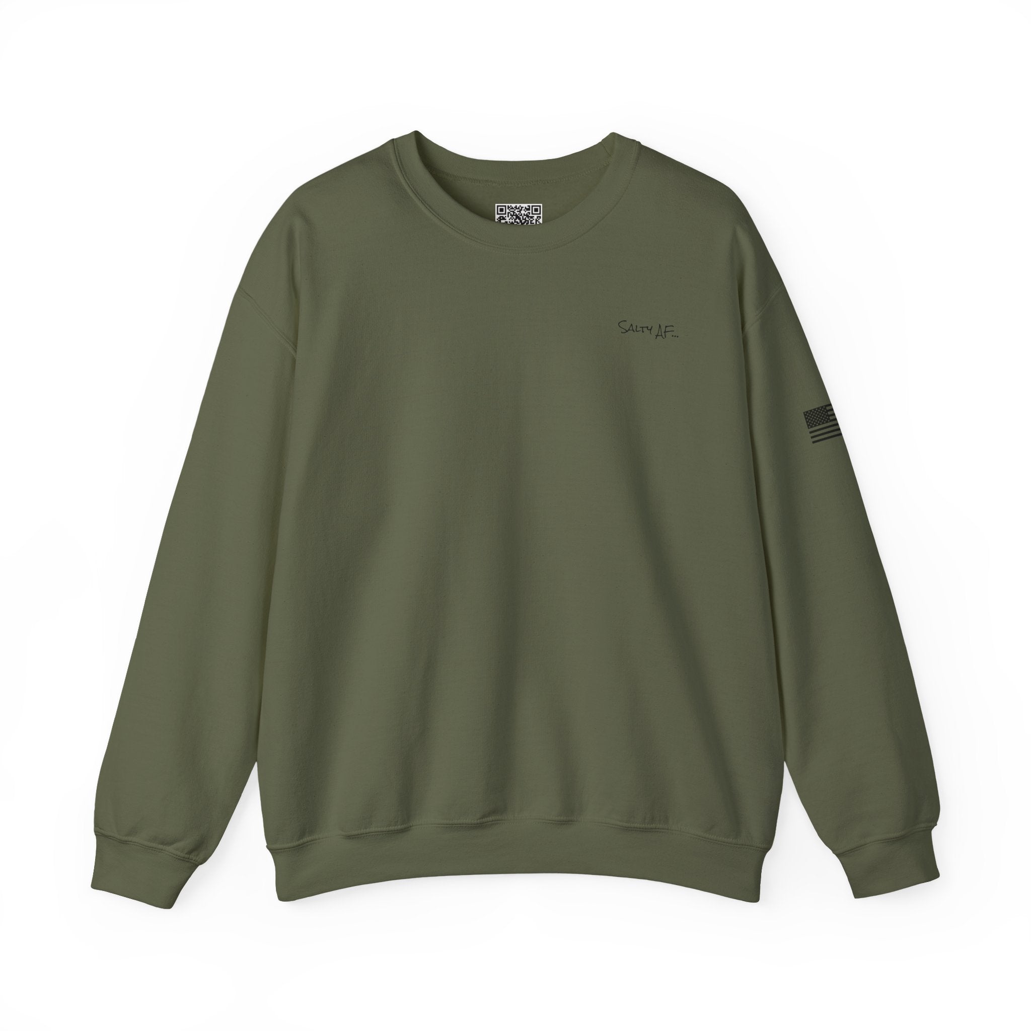 Adult- "Salty AF" (Front) "Old Lyme New Tan" (Back)- with Flag -Unisex Crewneck
