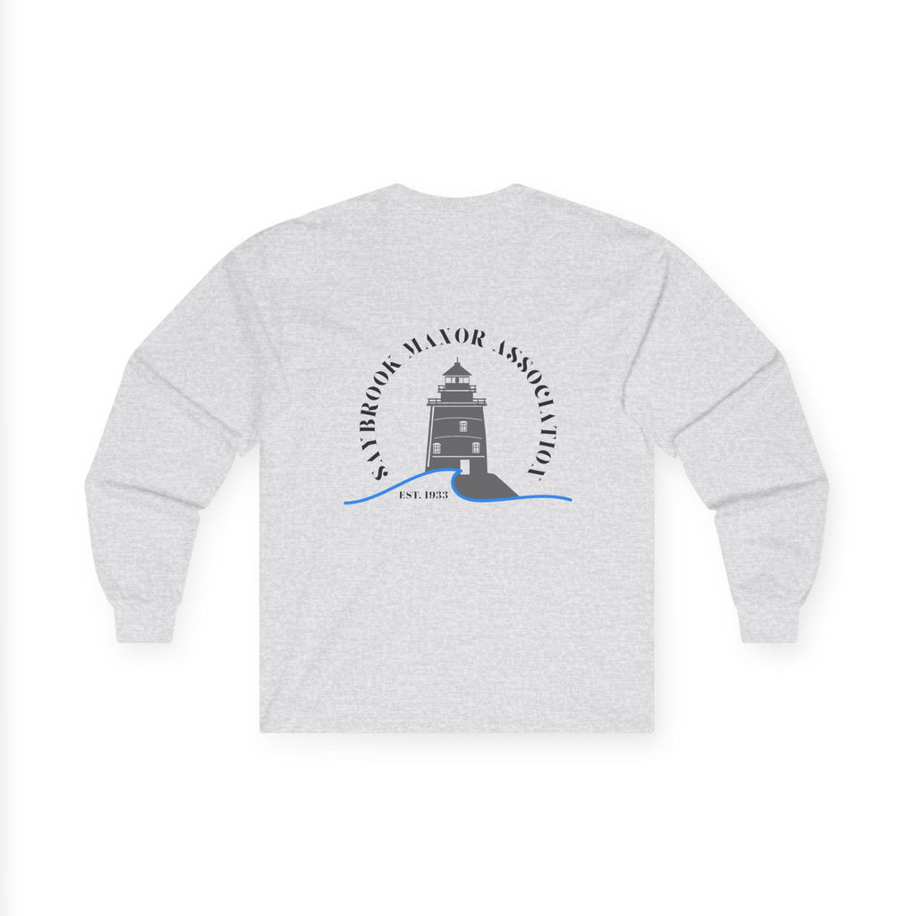 Old Saybrook Long Sleeve Tee With Light House on Back- Black Writing