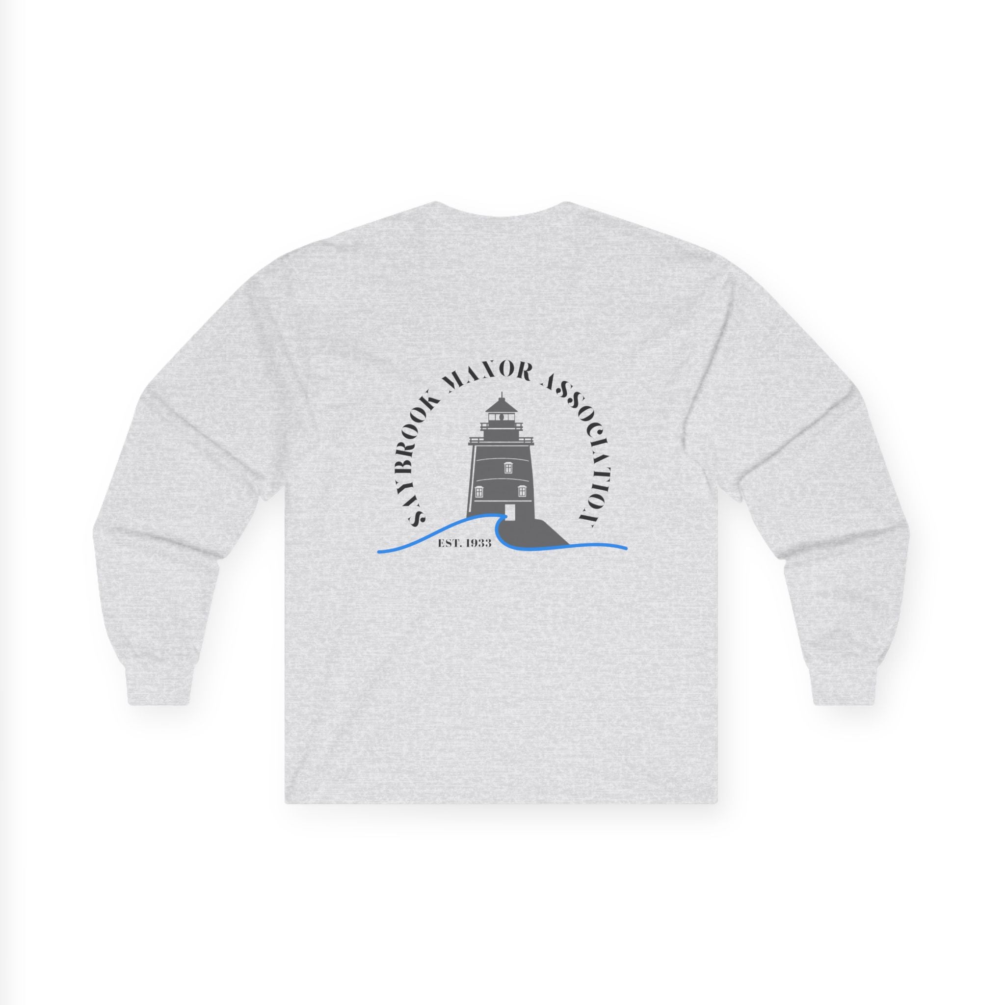 Old Saybrook Long Sleeve Tee With Light House on Back- Black Writing