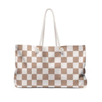 Chic Checkered Weekender Bag | Stylish Travel Tote- Beige Checkered for Weekend Getaways, Gym, Beach, and Daily Errands
