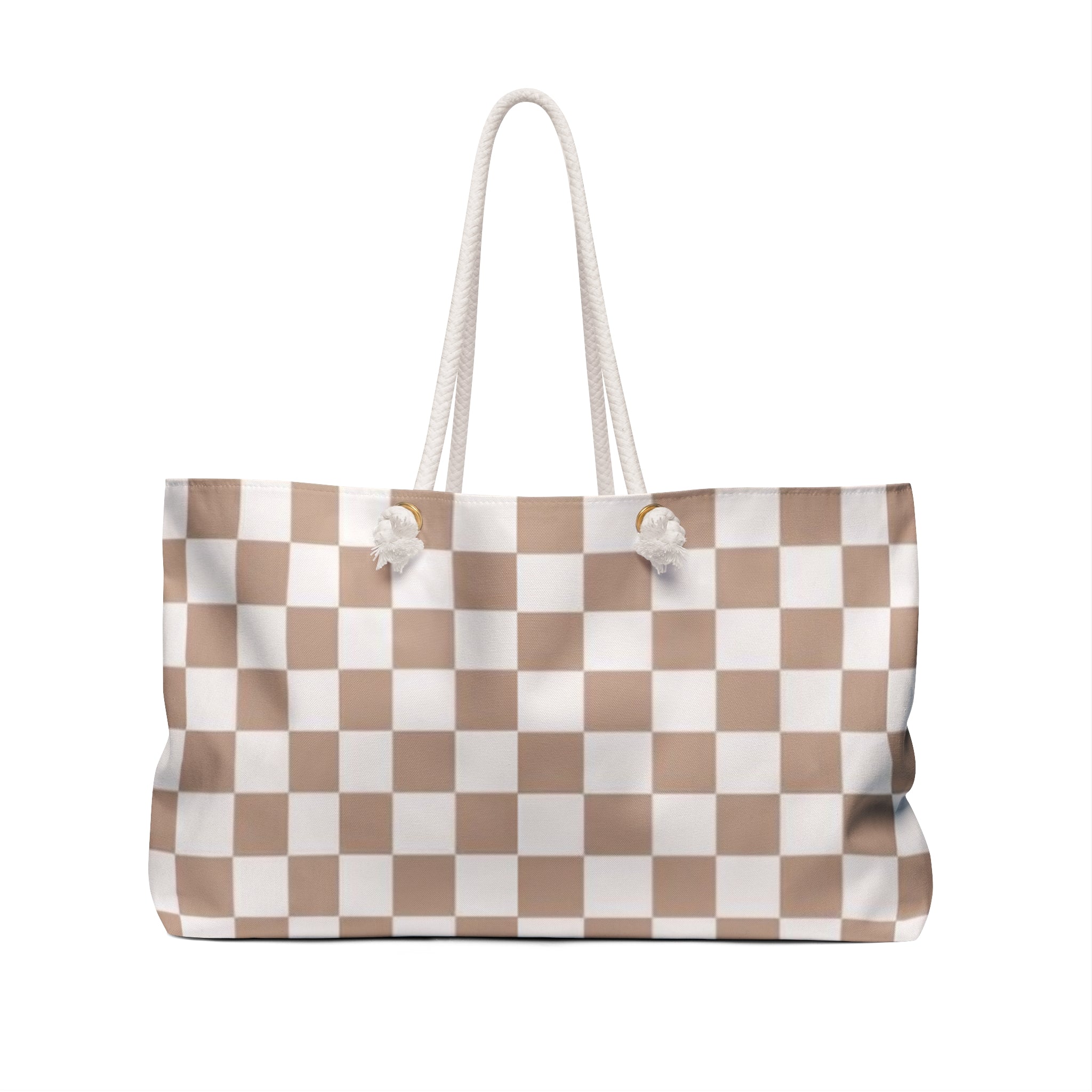 Chic Checkered Weekender Bag | Stylish Travel Tote- Beige Checkered for Weekend Getaways, Gym, Beach, and Daily Errands