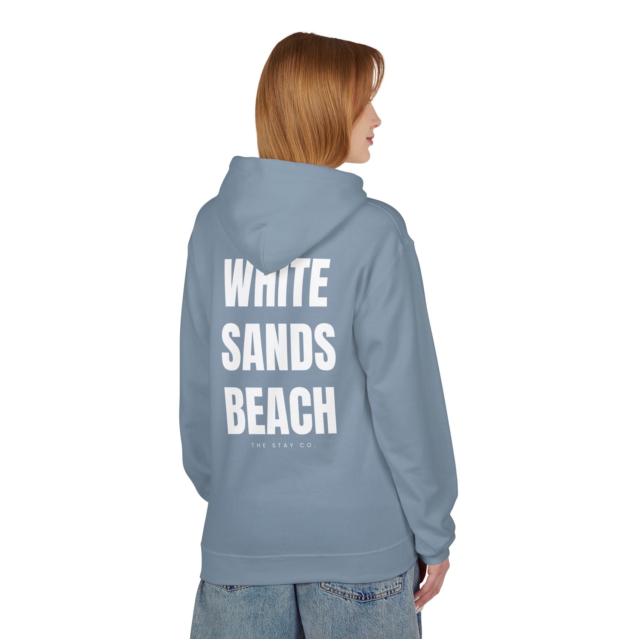 Adult- "Out Of Office" (Front) "White Sands Beach" (Back) - White Writing Hoodie