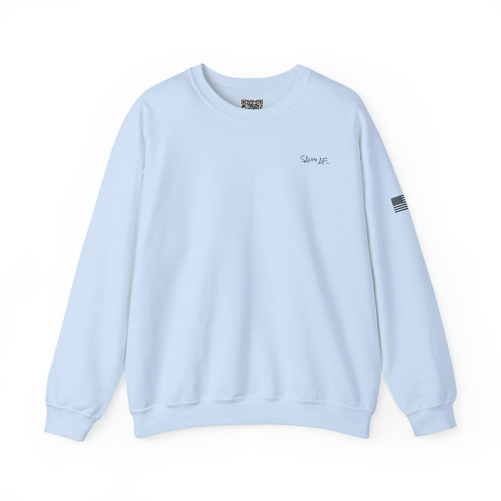 Adult- "Salty AF..." (Front) "White Sands Beach -Old Lyme, CT" (Back) With Flag on Sleeve- Unisex Crewneck