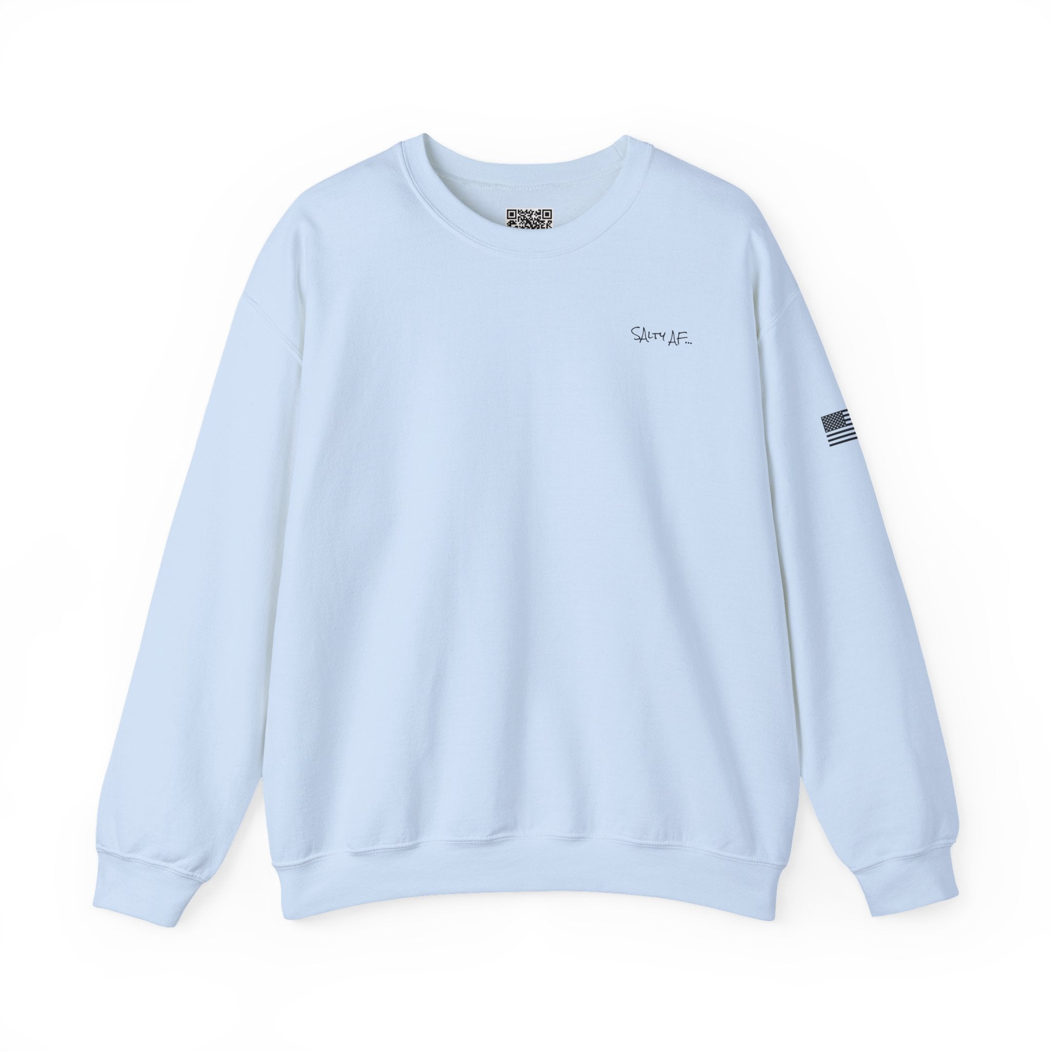 Adult- "Salty AF..." (Front) "White Sands Beach -Old Lyme, CT" (Back) With Flag on Sleeve- Unisex Crewneck