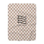 Cozy Lake House Sherpa Fleece Blanket- "Candlewood Lake, CT"-Beige Checkered- Soft Throw for Home, Perfect for Gift, Ocean Decor, Summer Vibes, Checkered Design
