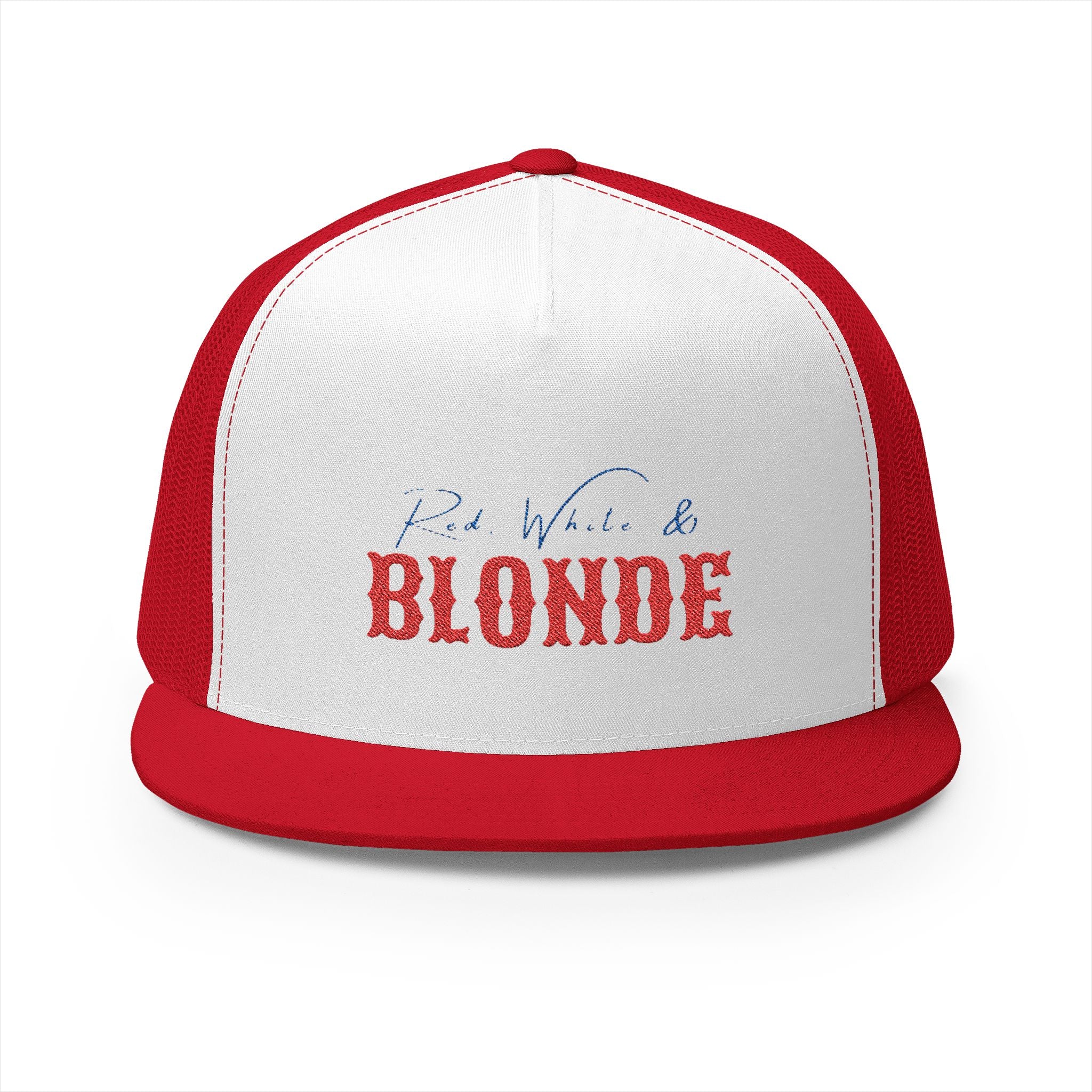 "Red, White & Blonde" -Stylish 5 Panel Trucker Cap with Embroidery, Perfect for Casual Outfits, Summer Festivals, Gifts for Friends, Birthday Parties, [...]