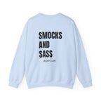 Adult- Art Teacher Crew Neck "Creativity Is Contagious" (Front)- "Smocks And Sass #ArtClub" (Back) -Crewneck Sweatshirt, Cozy Fall Apparel, Unisex Gift, Casual Style, September Vibes, Seasonal Fashion