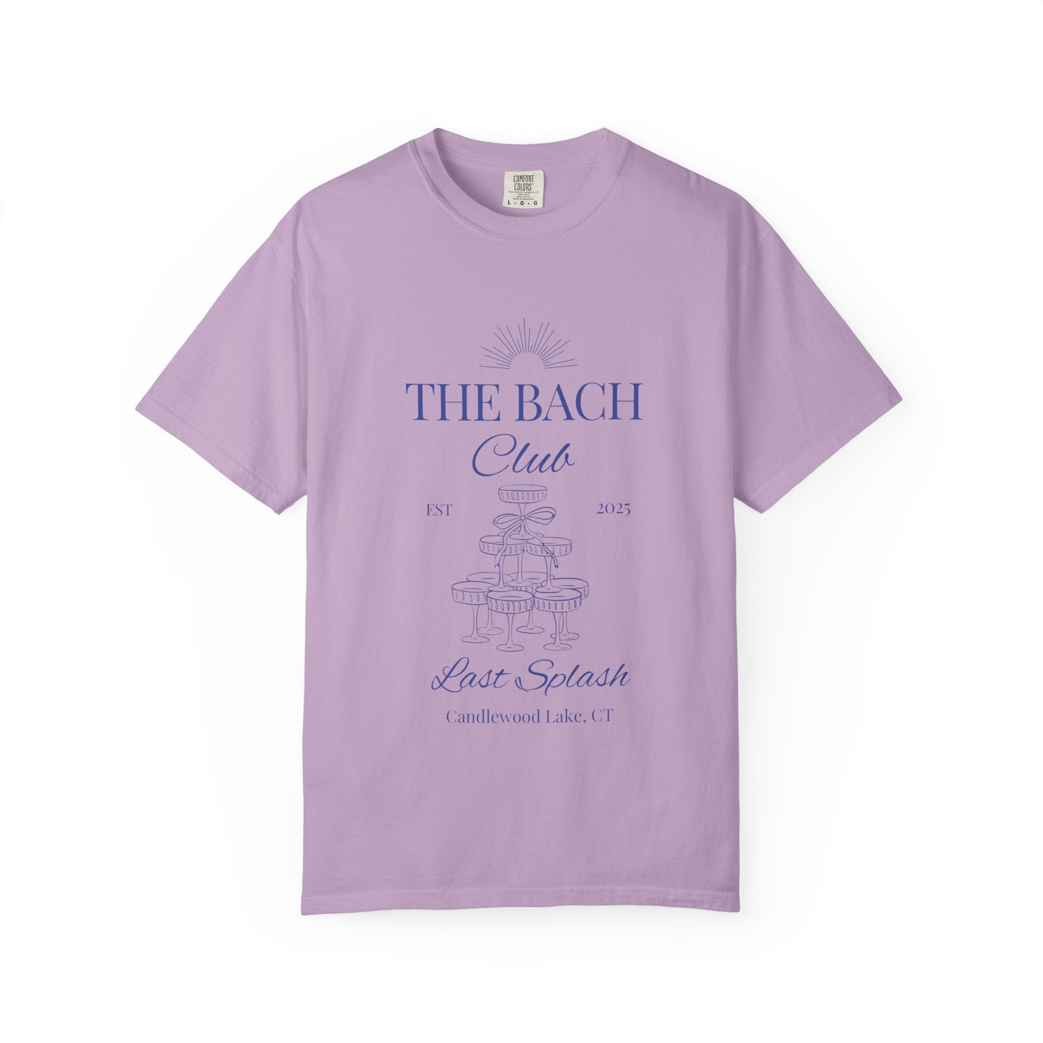 Matching "The Bach Club -Last Splash- Candlewood Lake" -T-Shirt in Blue Writing-Choose a Color-  Perfect for Bachelorette and Wedding Parties- Unisex Vacation Top, Sailor Humor Apparel