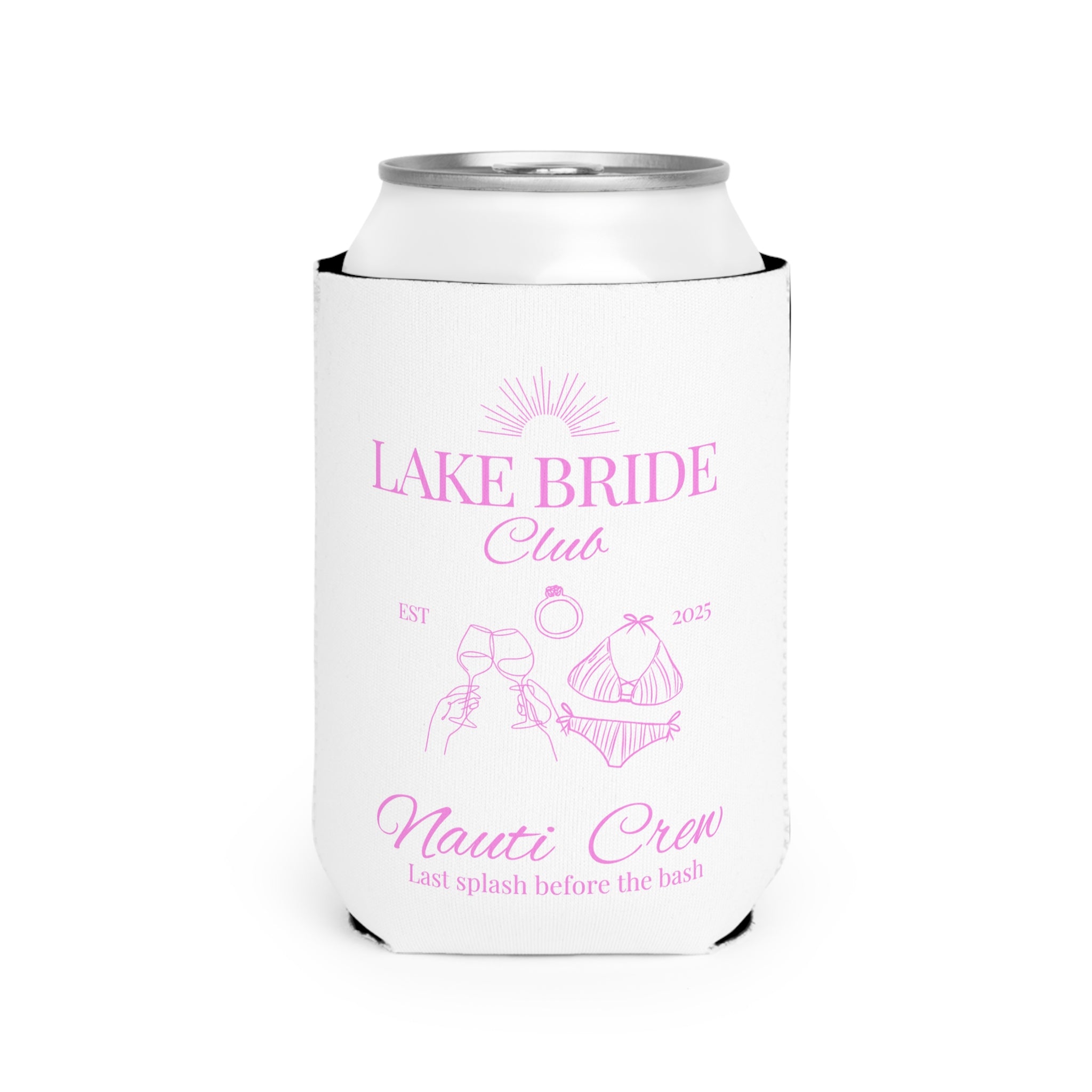 Matching "Lake Bride Club" Koozie in pink - - Perfect for Bachelorette and Wedding Parties, Beach Weddings, Summer Celebrations, Nautical Themes, Customizable [...]