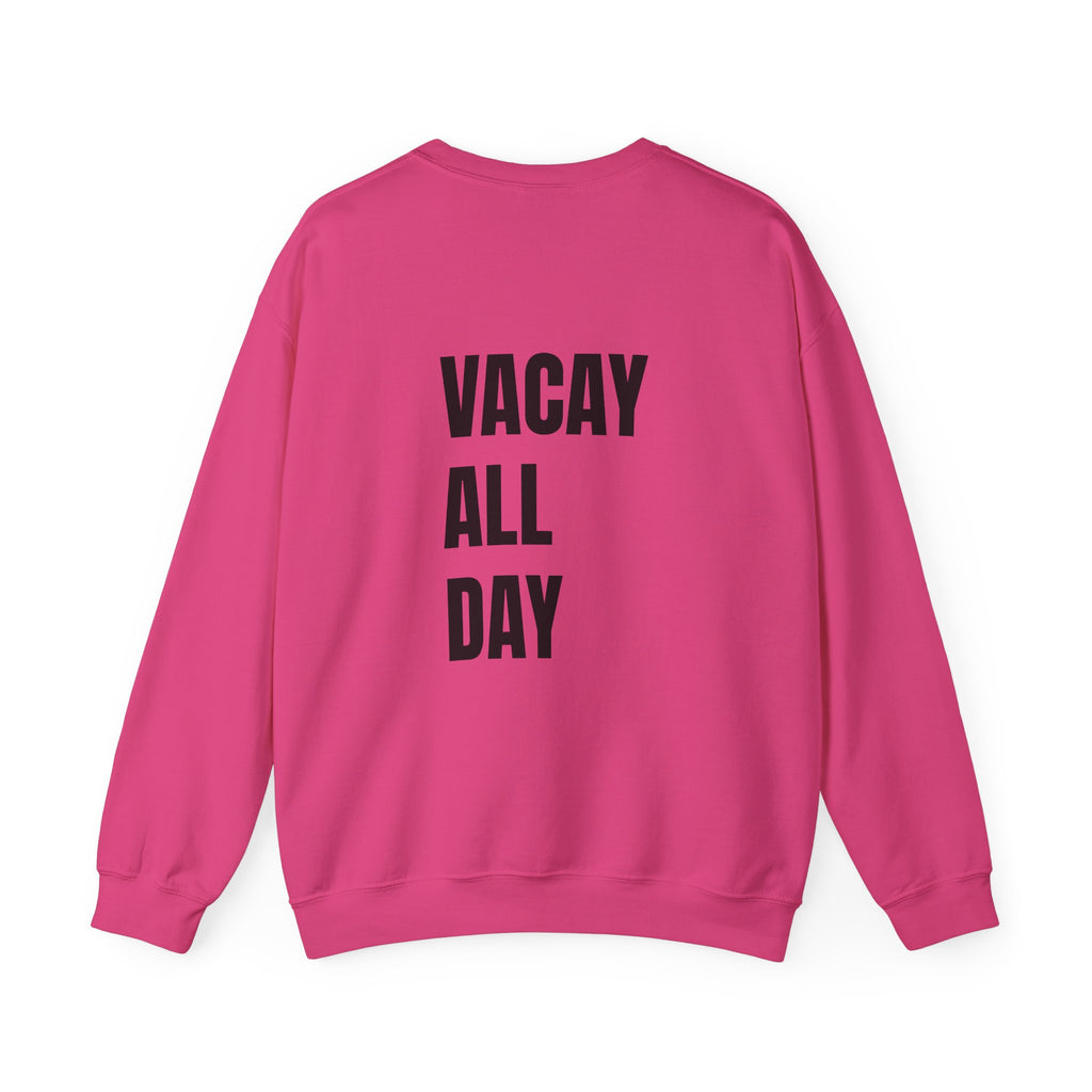 Adult- Teacher Crew Neck " Summer Time" (Front)  "Vacay All Day" (Back) -Crewneck Sweatshirt, Cozy Fall Apparel, Unisex Gift, Casual Style, September Vibes, Seasonal Fashion