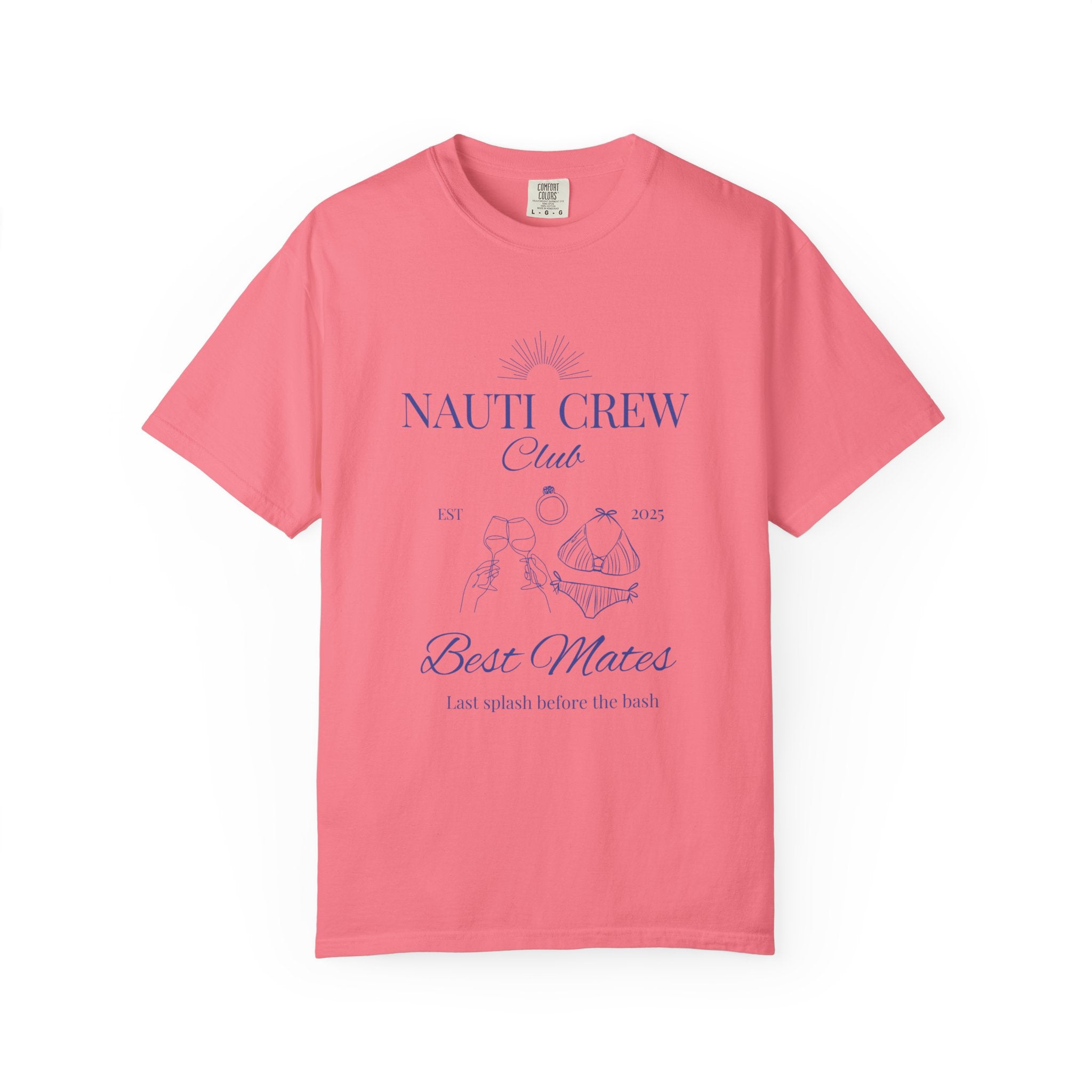 Matching shirt- "Nauti Crew-Best Mates" T-shirt, Unisex Garment-Dyed Tee for Bachelorette and Wedding Parties by the Lake-Perfect for Summer Vacations, Boating Trips, Family Gatherings