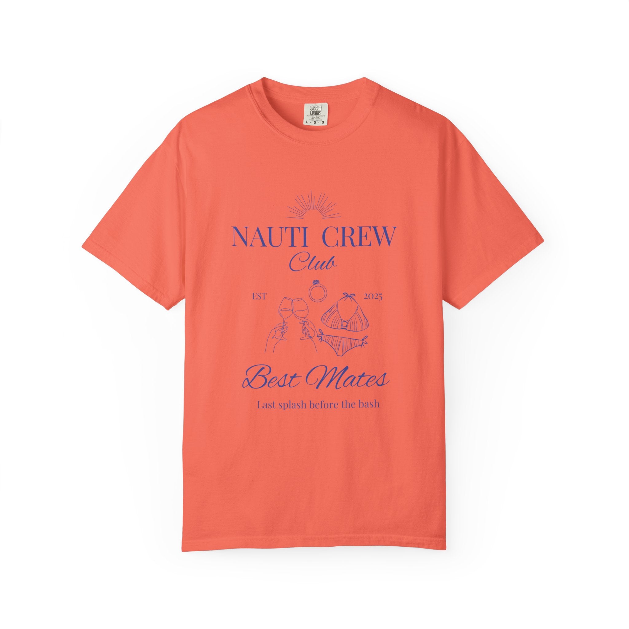 Matching shirt- "Nauti Crew-Best Mates" T-shirt, Unisex Garment-Dyed Tee for Bachelorette and Wedding Parties by the Lake-Perfect for Summer Vacations, Boating Trips, Family Gatherings