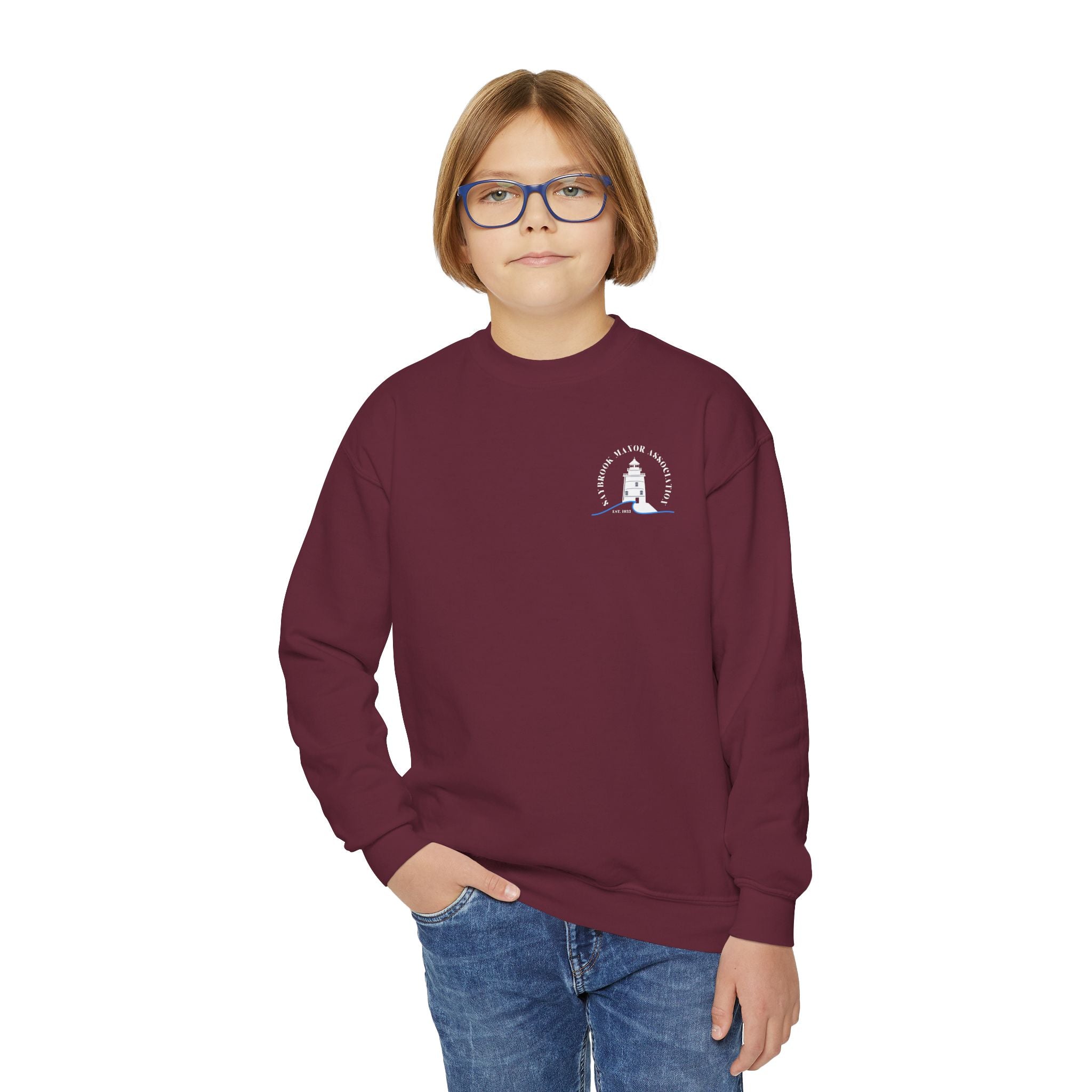 Youth-(XS-XL) Old Saybrook Crewneck With Association Logo On Front- White Writing