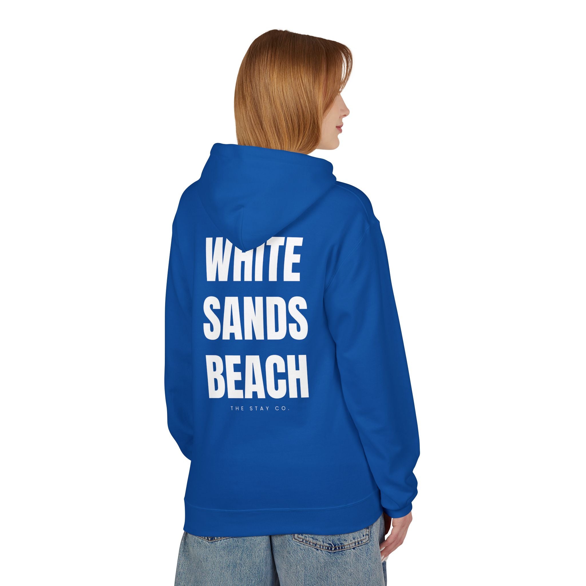Adult- "Out Of Office" (Front) "White Sands Beach" (Back) - White Writing Hoodie
