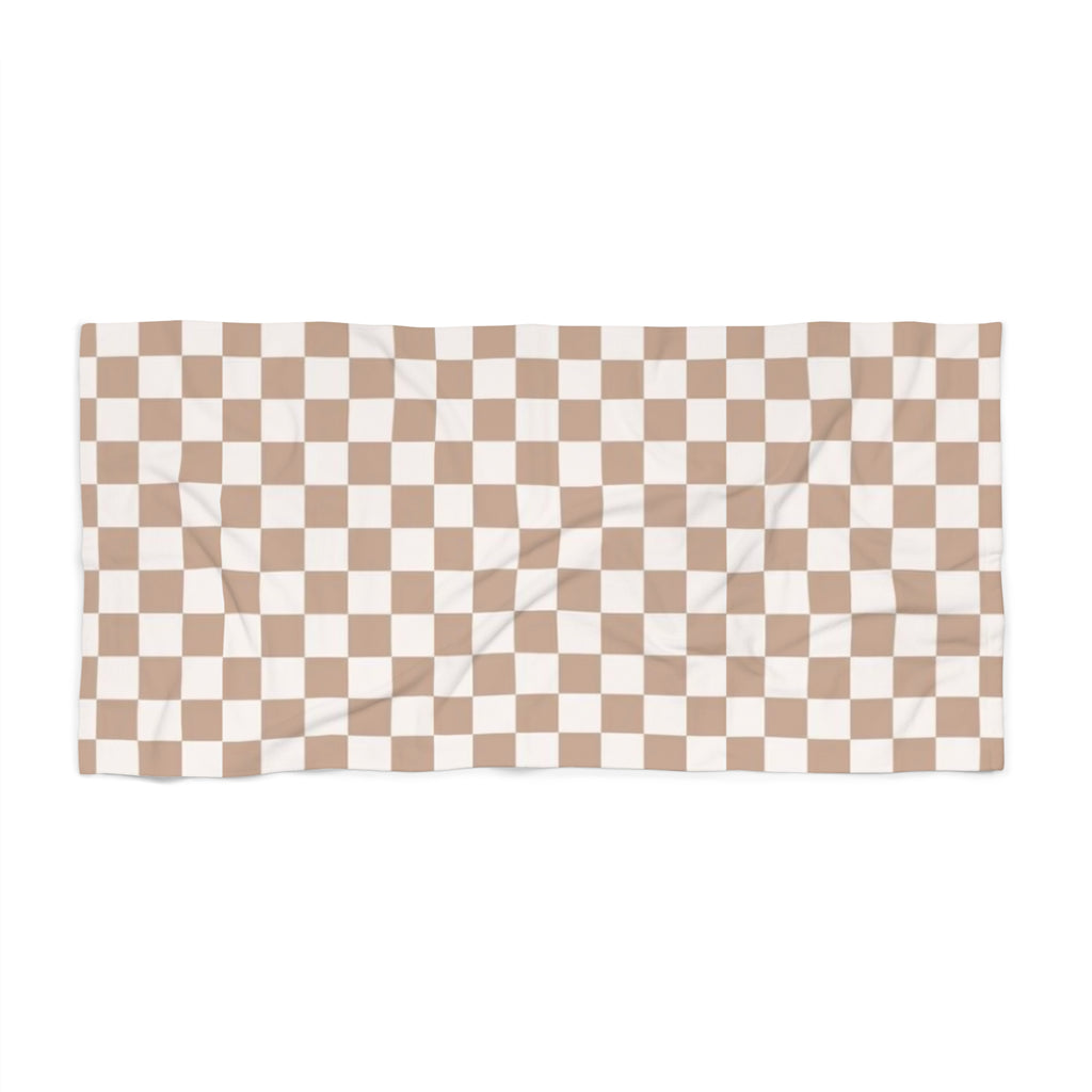 Beige Checkered Towel for Summer Fun, Perfect for Beach Days, Pool Parties, Picnics, and Gifts