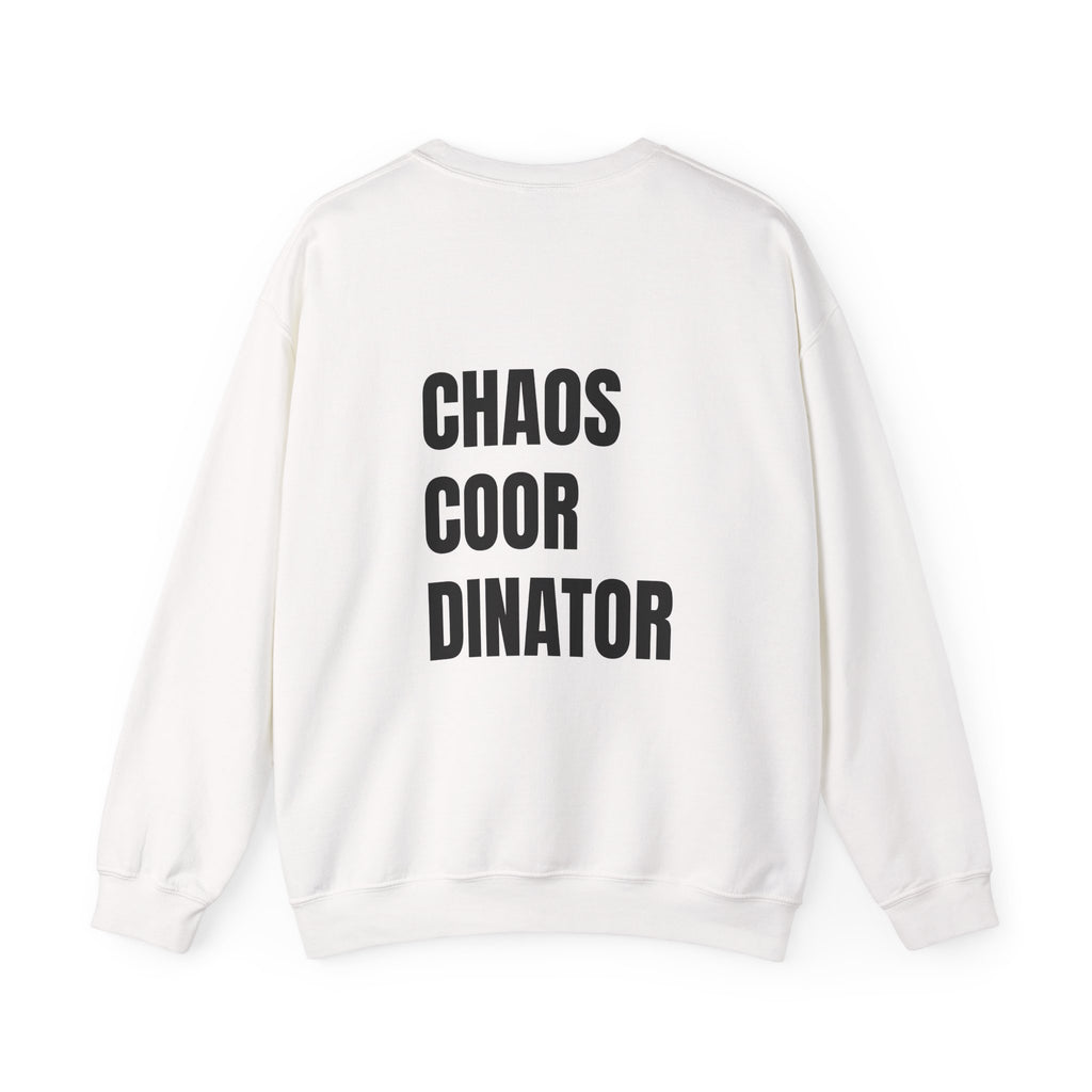 Adult- Teacher Crew Neck "Fueled by Caffeine" (Front) - "Chaos Coordinator"- (Back) Crewneck Sweatshirt, Cozy Fall Apparel, Unisex Gift, Casual Style, September Vibes, Seasonal Fashion