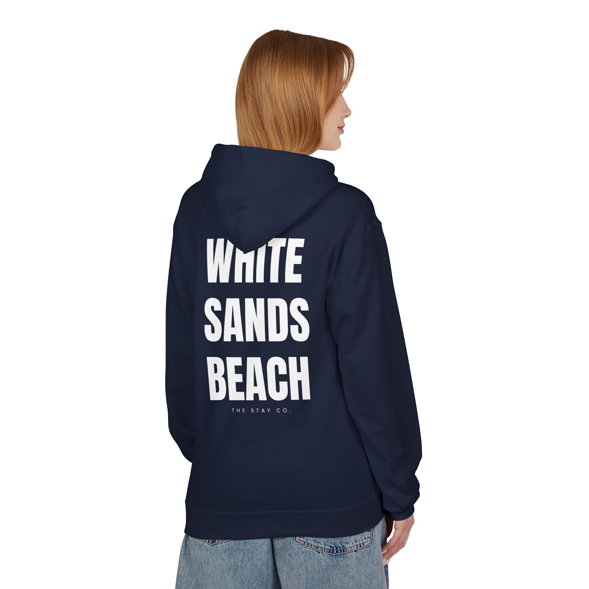 Adult- "Out Of Office" (Front) "White Sands Beach" (Back) - White Writing Hoodie