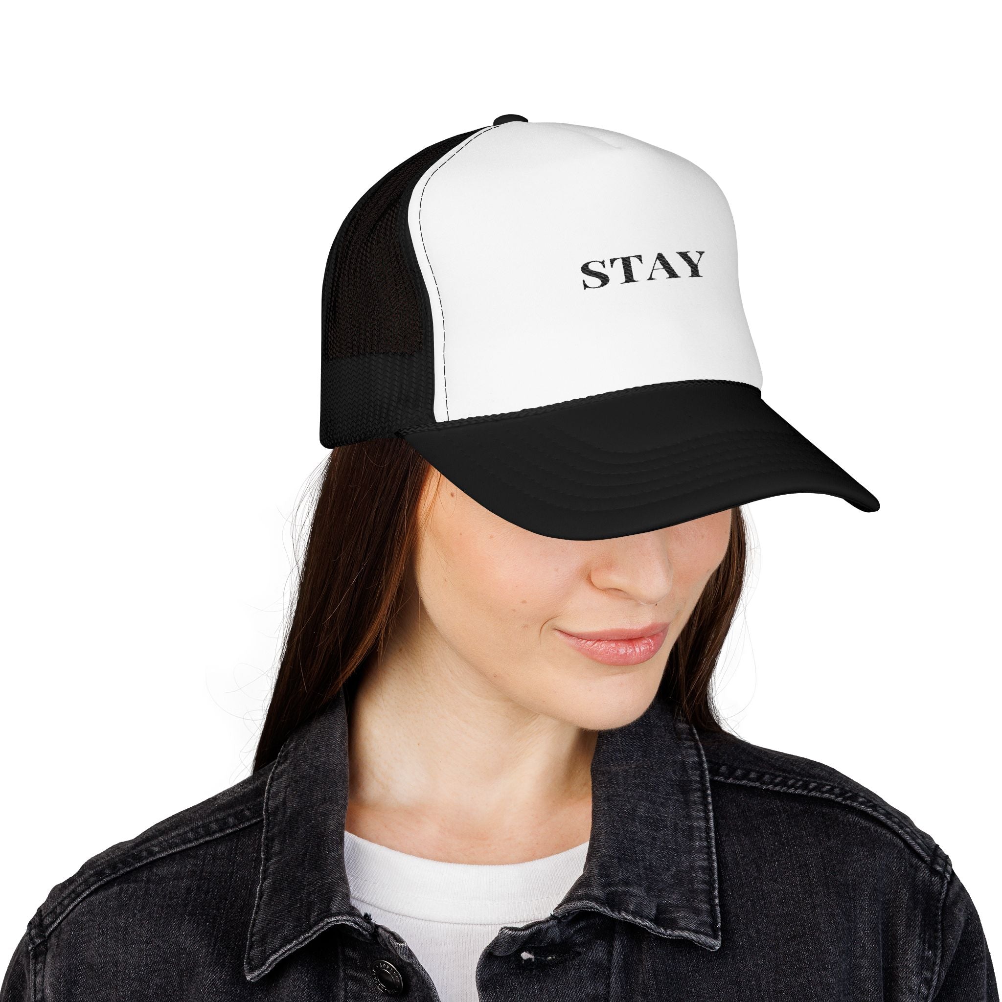 Foam Trucker Hat with 'STAY' Embroidery | Cool Casual Style, Gift for Trendsetters, Outdoor Events, Summer Fashion, Unisex Cap