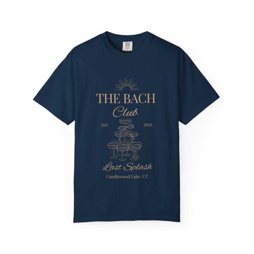 Matching "The Bach Club-Last Splash- Candlewood Lake" -In Beige Writing- Choose a Color Shirt- Perfect for Bachelorette and Wedding Parties- Unisex Vacation Top, Sailor Humor Apparel