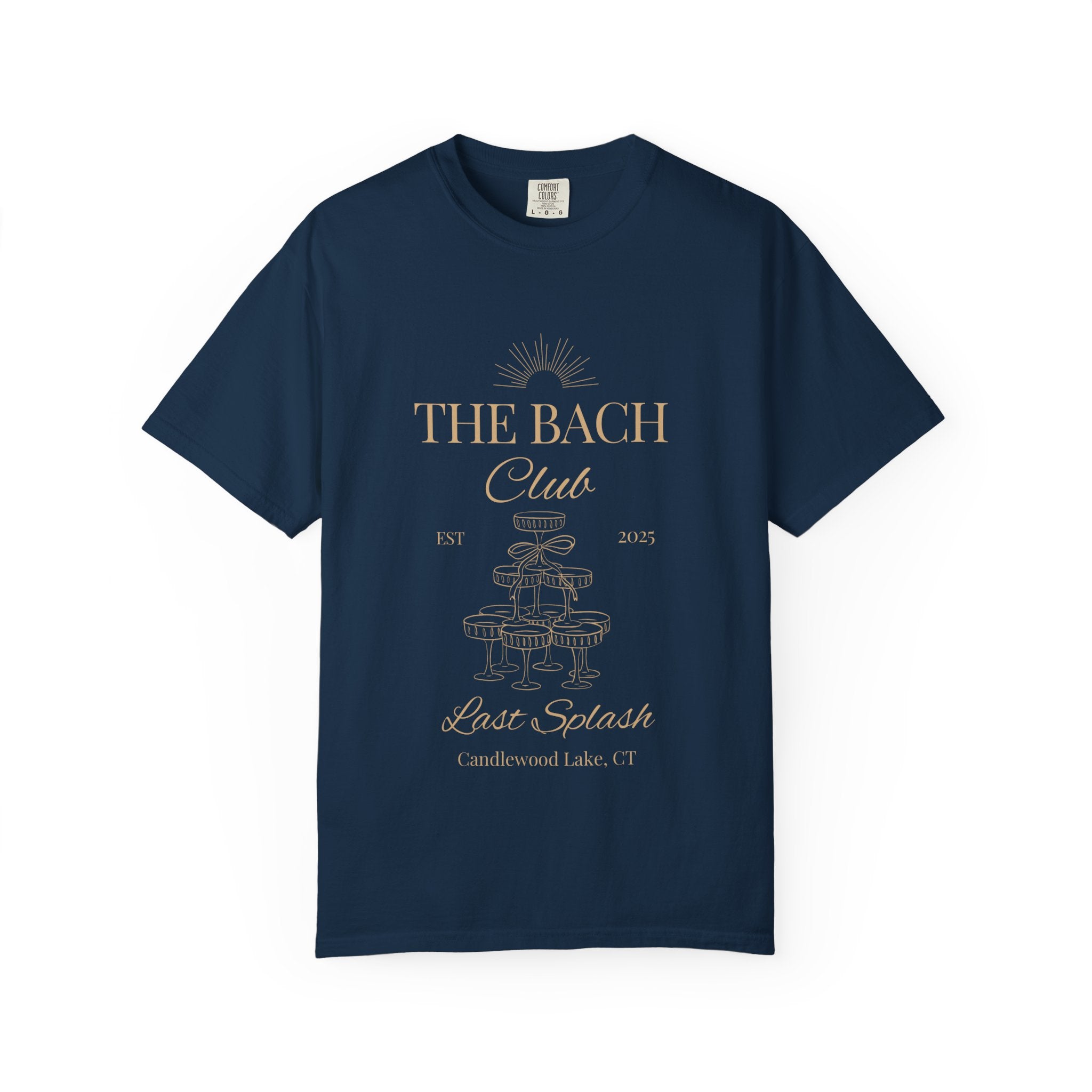 Matching "The Bach Club-Last Splash- Candlewood Lake" -In Beige Writing- Choose a Color Shirt- Perfect for Bachelorette and Wedding Parties- Unisex Vacation Top, Sailor Humor Apparel