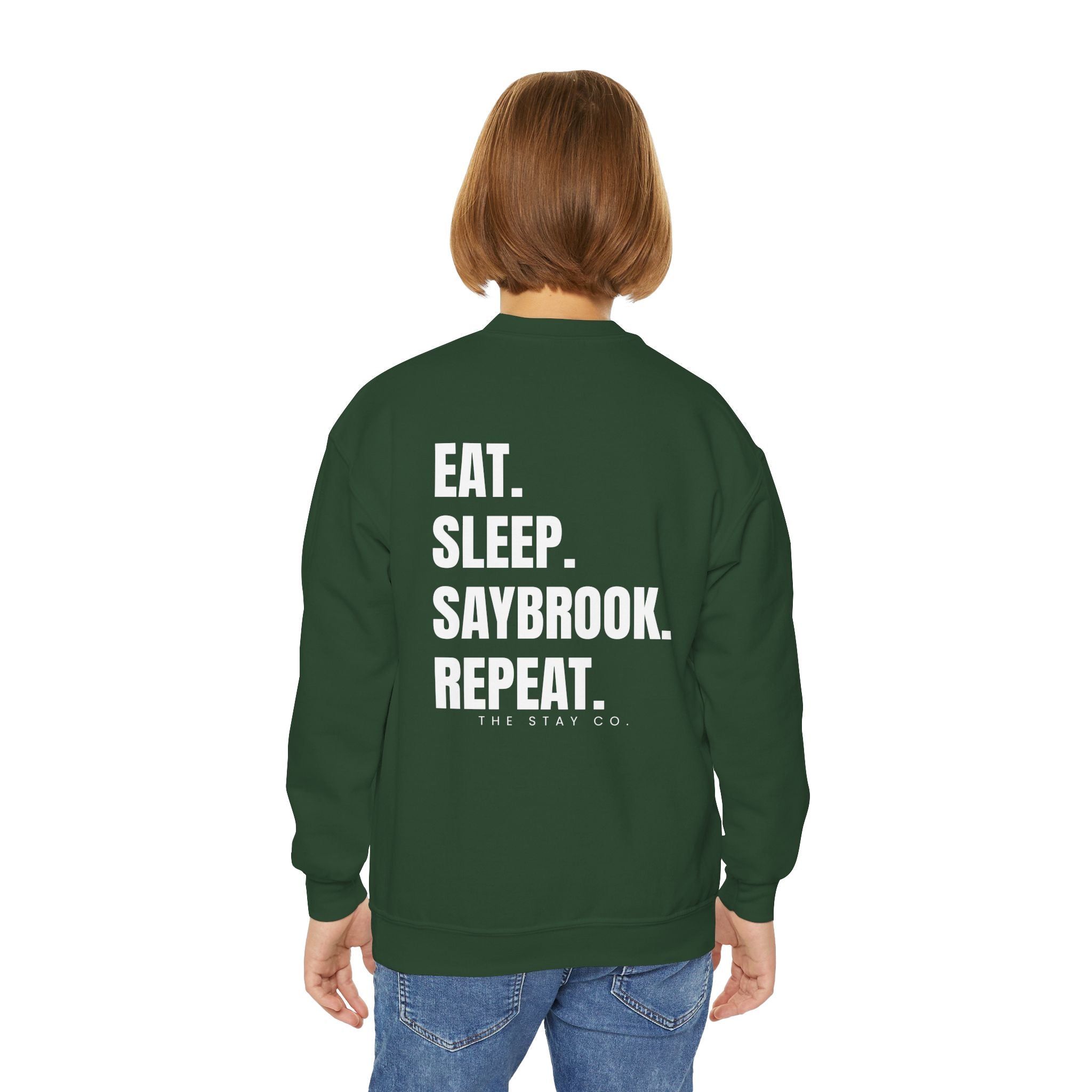 Youth-(XS-XL) Crewneck-Saybrook Association Logo On Front- "EAT. SLEEP. SAYBROOK. REPEAT." On Back