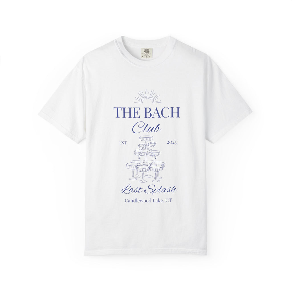 Matching "The Bach Club -Last Splash- Candlewood Lake" -T-Shirt in Blue Writing-Choose a Color-  Perfect for Bachelorette and Wedding Parties- Unisex Vacation Top, Sailor Humor Apparel