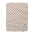 Cozy Sherpa Fleece Blanket-Beige Checkered- No Writing- Soft Throw for Home, Perfect for Gift, Ocean Decor, Summer Vibes, Checkered Design