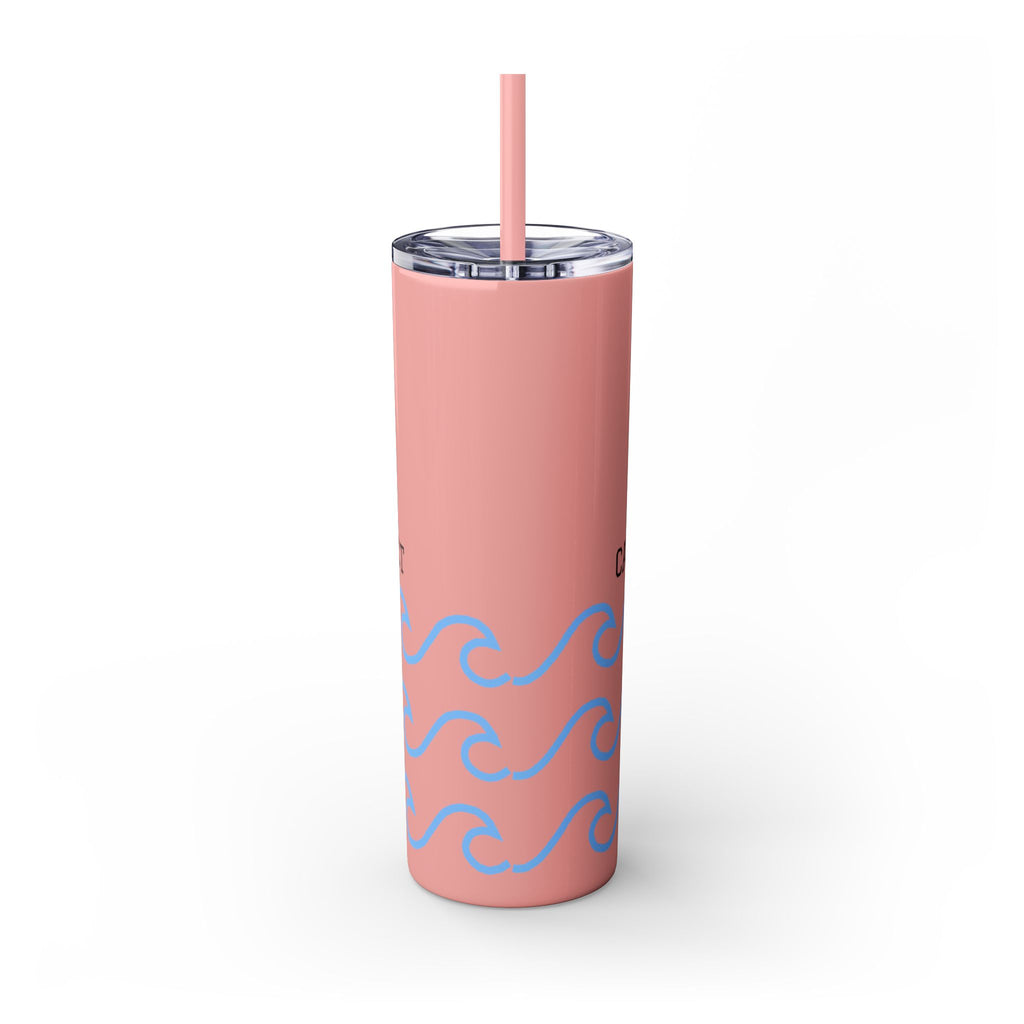 Personalized Skinny Tumbler with Straw - Coastal Waves Design, 20oz