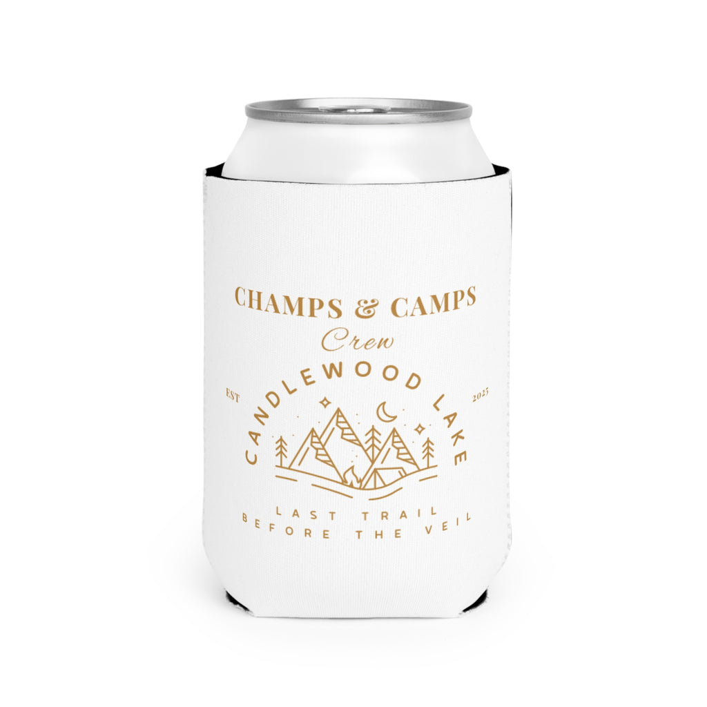 Champs & Camps-Candlewood Lake - Last Trail before the Veil- Stylish Outdoor Can Cooler Sleeve, Perfect for Camping, Beach Days, Parties, Gifts for Outdoors Enthusiasts, Wedding Favors