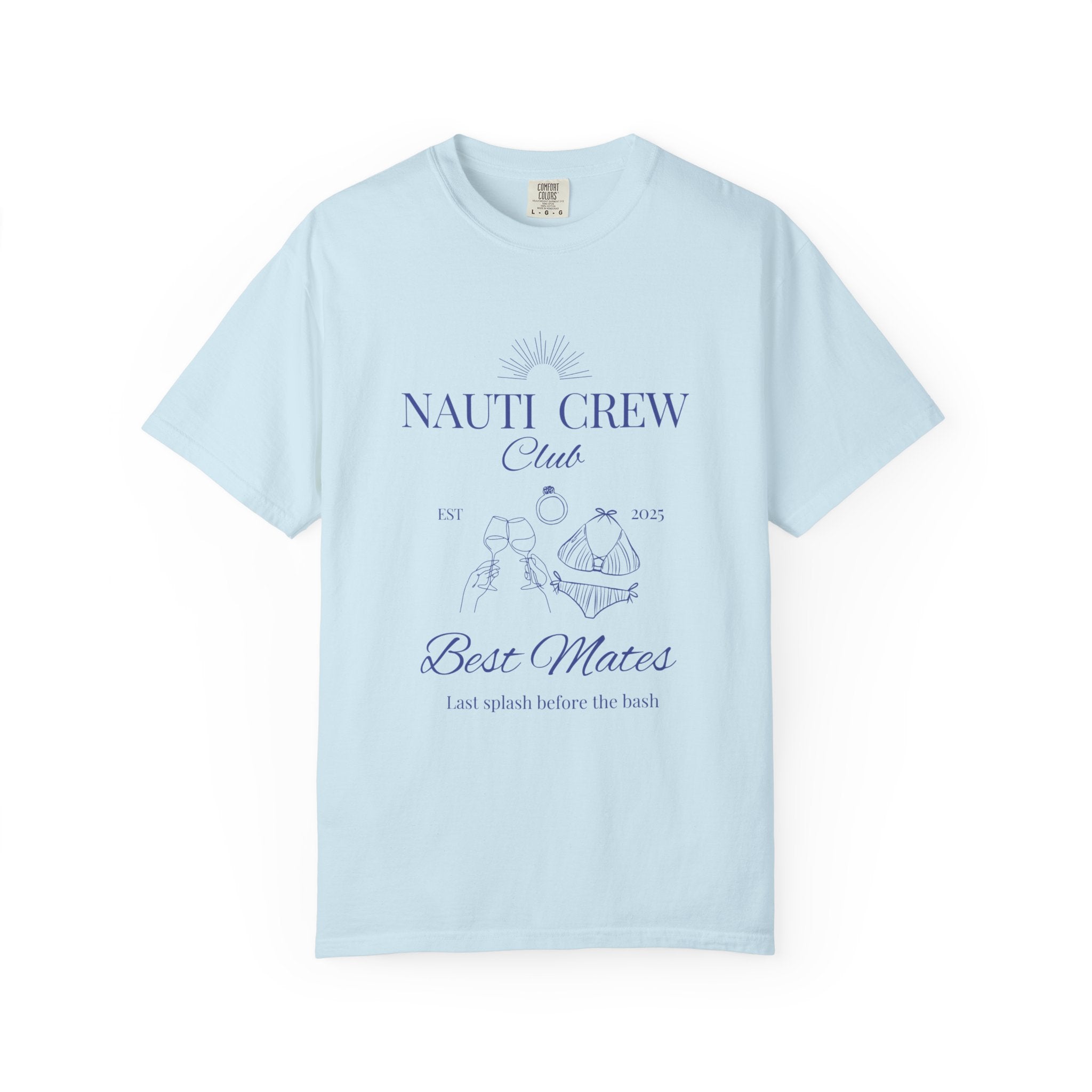 Matching shirt- "Nauti Crew-Best Mates" T-shirt, Unisex Garment-Dyed Tee for Bachelorette and Wedding Parties by the Lake-Perfect for Summer Vacations, Boating Trips, Family Gatherings