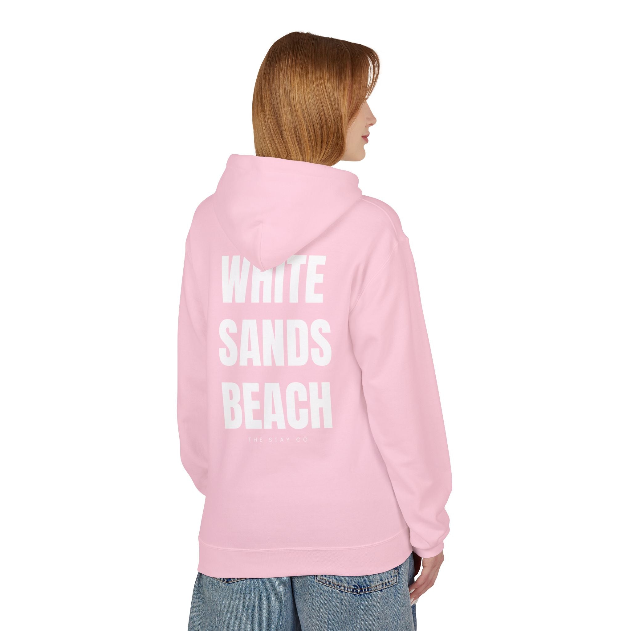 Adult- "Out Of Office" (Front) "White Sands Beach" (Back) - White Writing Hoodie