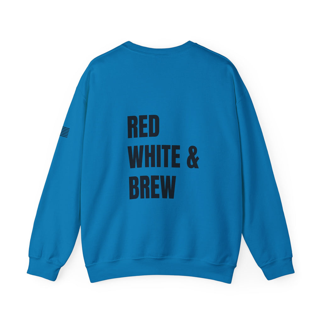 Adult- "'Merica" (Front) "Red White & Brew" (Back)- Unisex Crewneck Sweatshirt, Fourth of July, Summer Fun, Boat Days