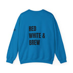 Adult- "'Merica" (Front) "Red White & Brew" (Back)- Unisex Crewneck Sweatshirt, Fourth of July, Summer Fun, Boat Days
