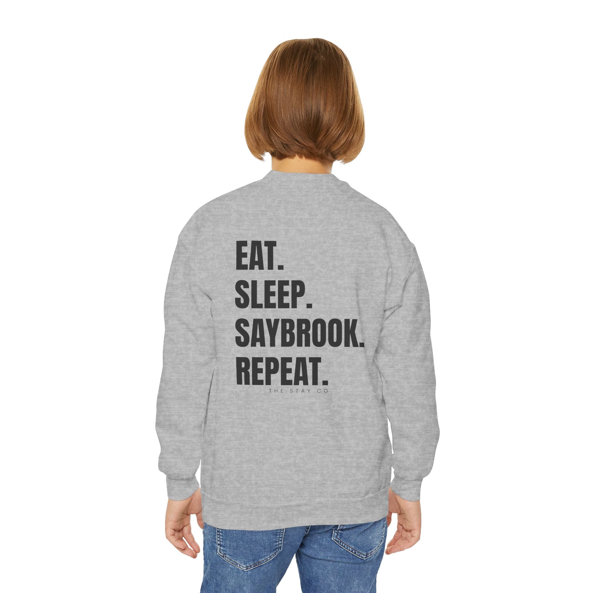 Youth-(XS-XL) Crewneck-Saybrook Association Logo On Front- "EAT. SLEEP. SAYBROOK. REPEAT." On Back