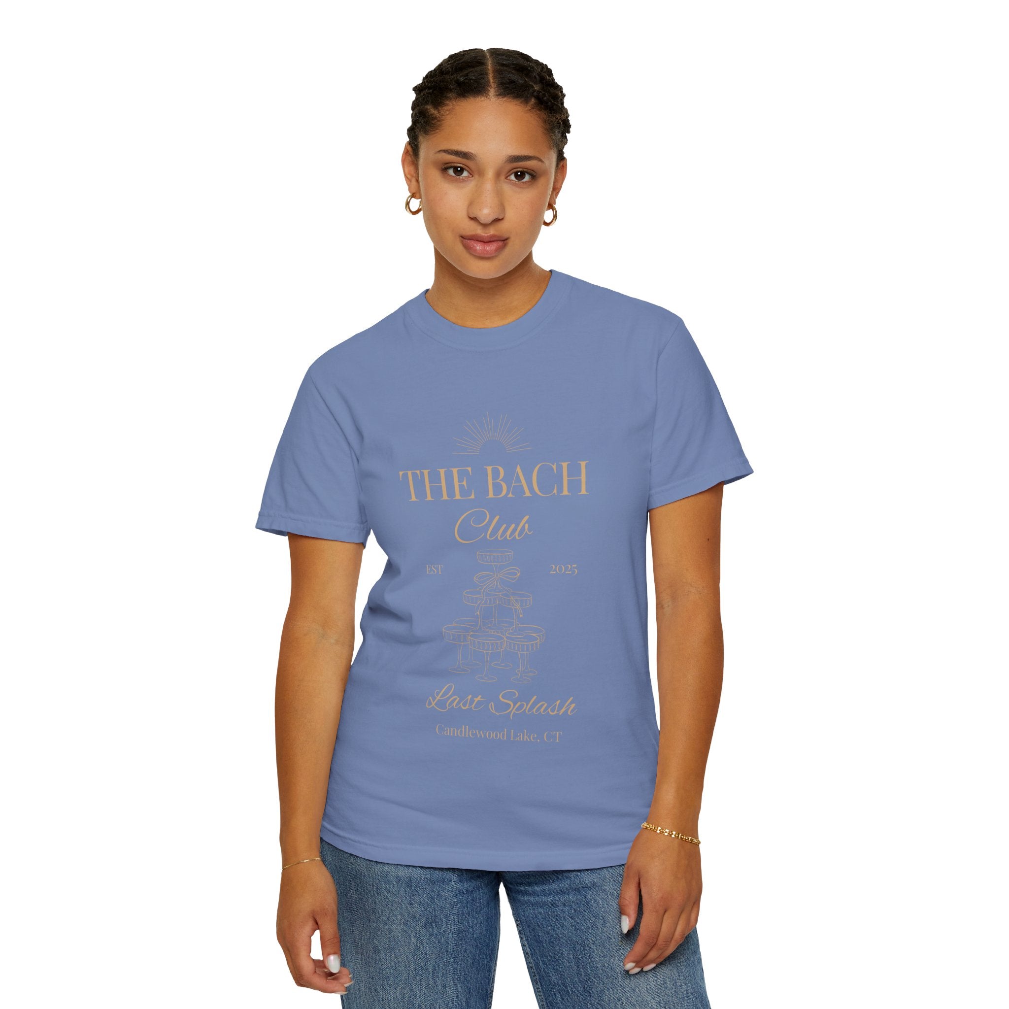 Matching "The Bach Club-Last Splash- Candlewood Lake" -In Beige Writing- Choose a Color Shirt- Perfect for Bachelorette and Wedding Parties- Unisex Vacation Top, Sailor Humor Apparel