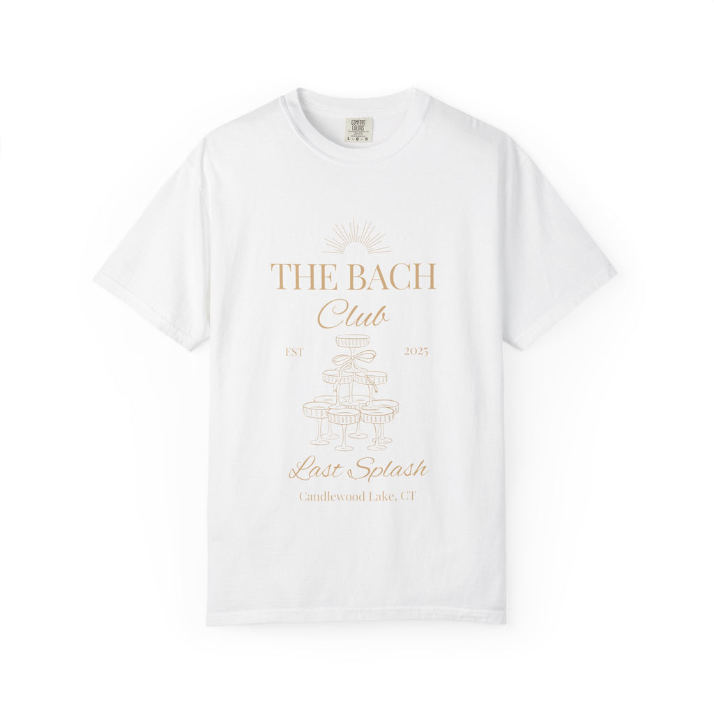 Matching "The Bach Club-Last Splash- Candlewood Lake" -In Beige Writing- Choose a Color Shirt- Perfect for Bachelorette and Wedding Parties- Unisex Vacation Top, Sailor Humor Apparel