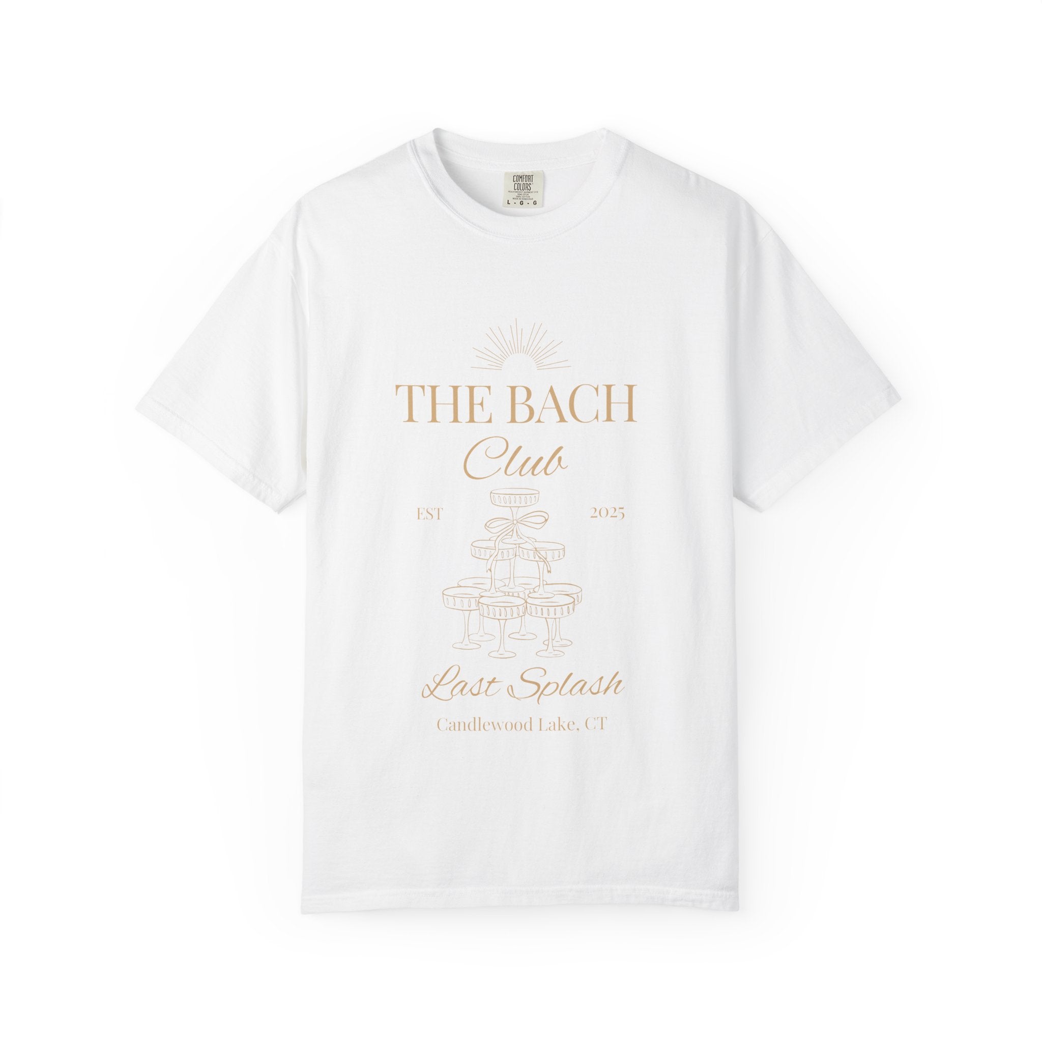 Matching "The Bach Club-Last Splash- Candlewood Lake" -In Beige Writing- Choose a Color Shirt- Perfect for Bachelorette and Wedding Parties- Unisex Vacation Top, Sailor Humor Apparel