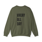 Adult- Teacher Crew Neck " Summer Time" (Front)  "Vacay All Day" (Back) -Crewneck Sweatshirt, Cozy Fall Apparel, Unisex Gift, Casual Style, September Vibes, Seasonal Fashion