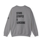 Adult- 'Merica (Front) Stars, Stripes & Sunshine (Back)- Unisex Crewneck Sweatshirt, Fourth of July, Summer Fun, Boat Days